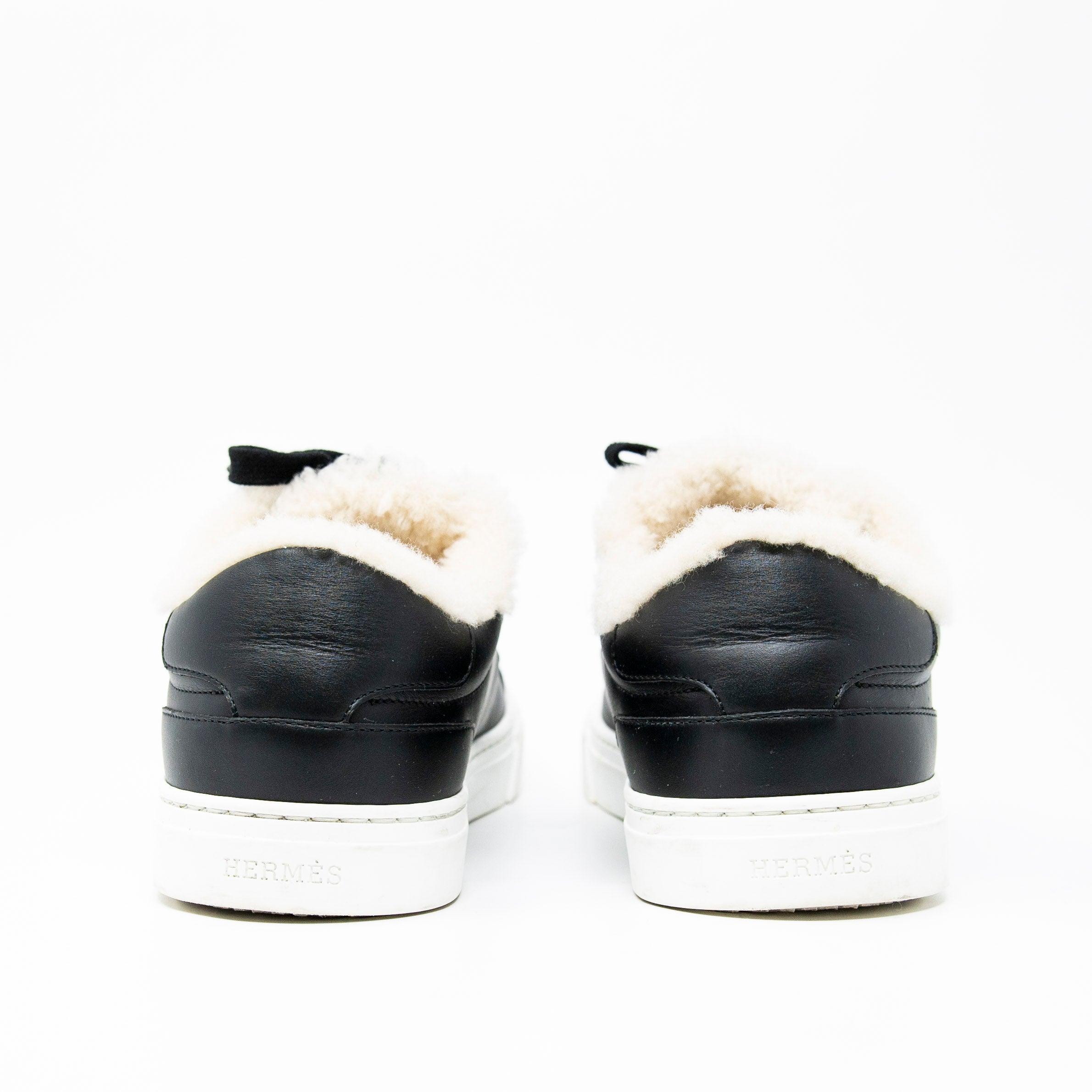 Hermes Noir Shearling Day Sneakers 36.5 - Image 5