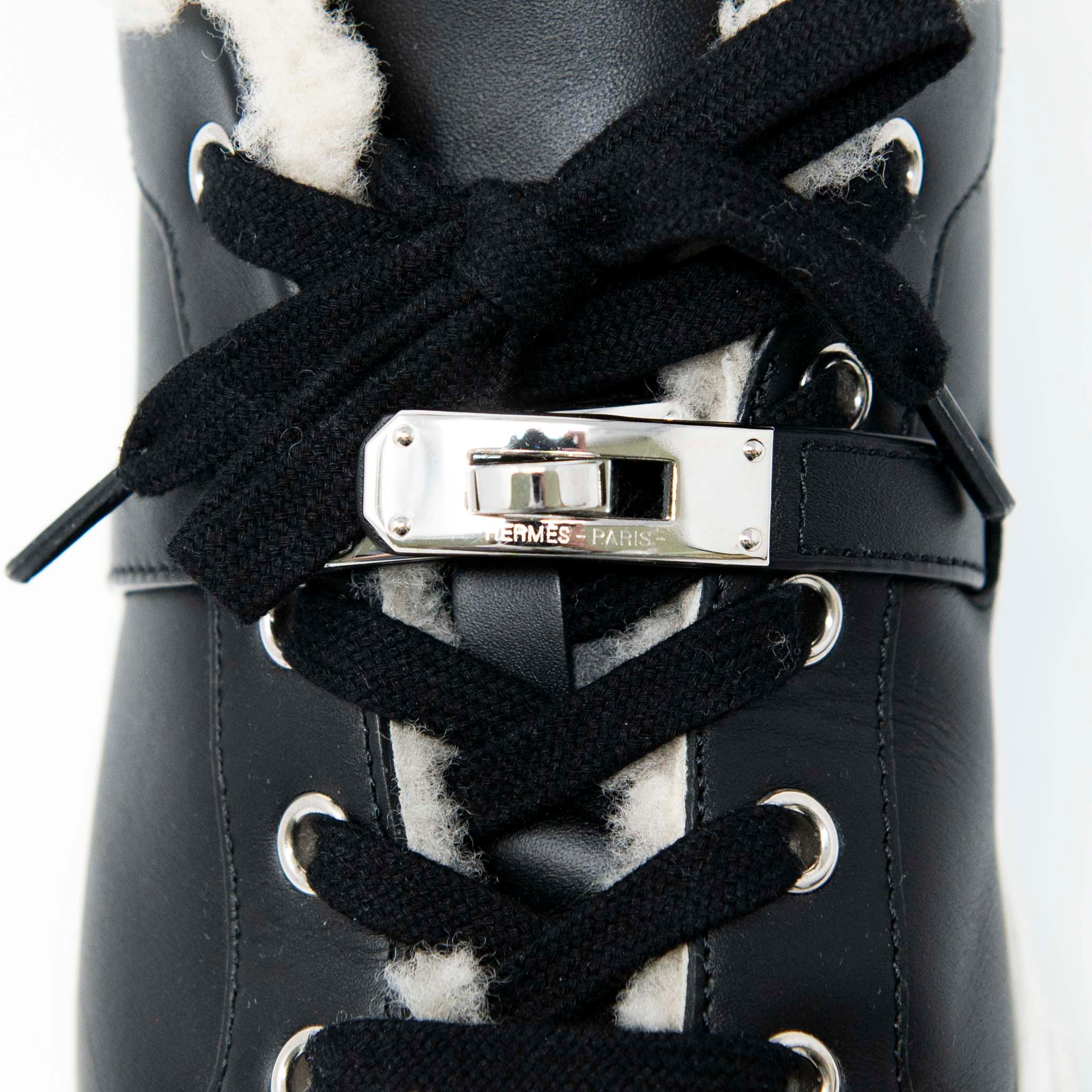 Hermes Noir Shearling Day Sneakers 36.5 - Image 7