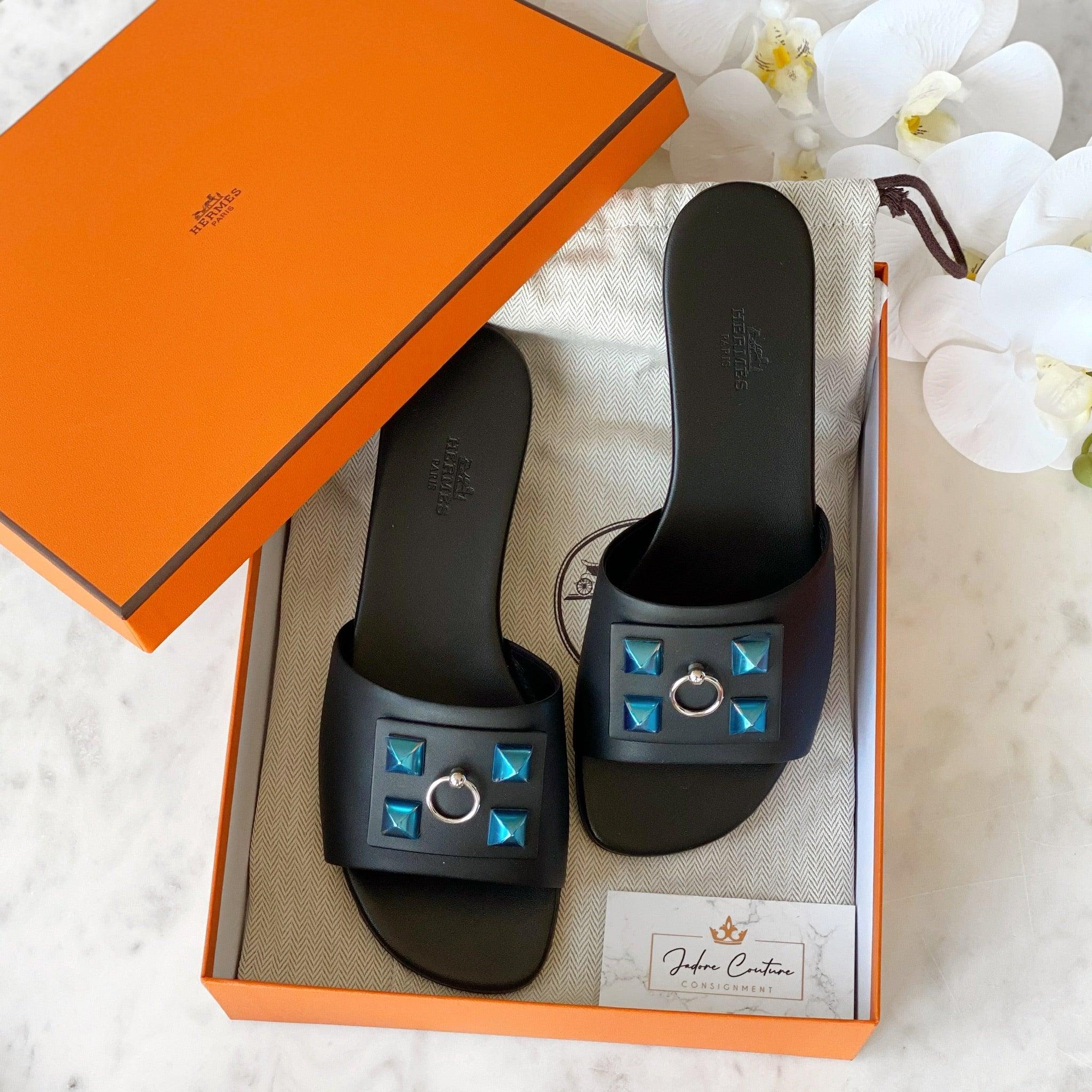 Hermes Noir Dune Sandals 38 - Image 6