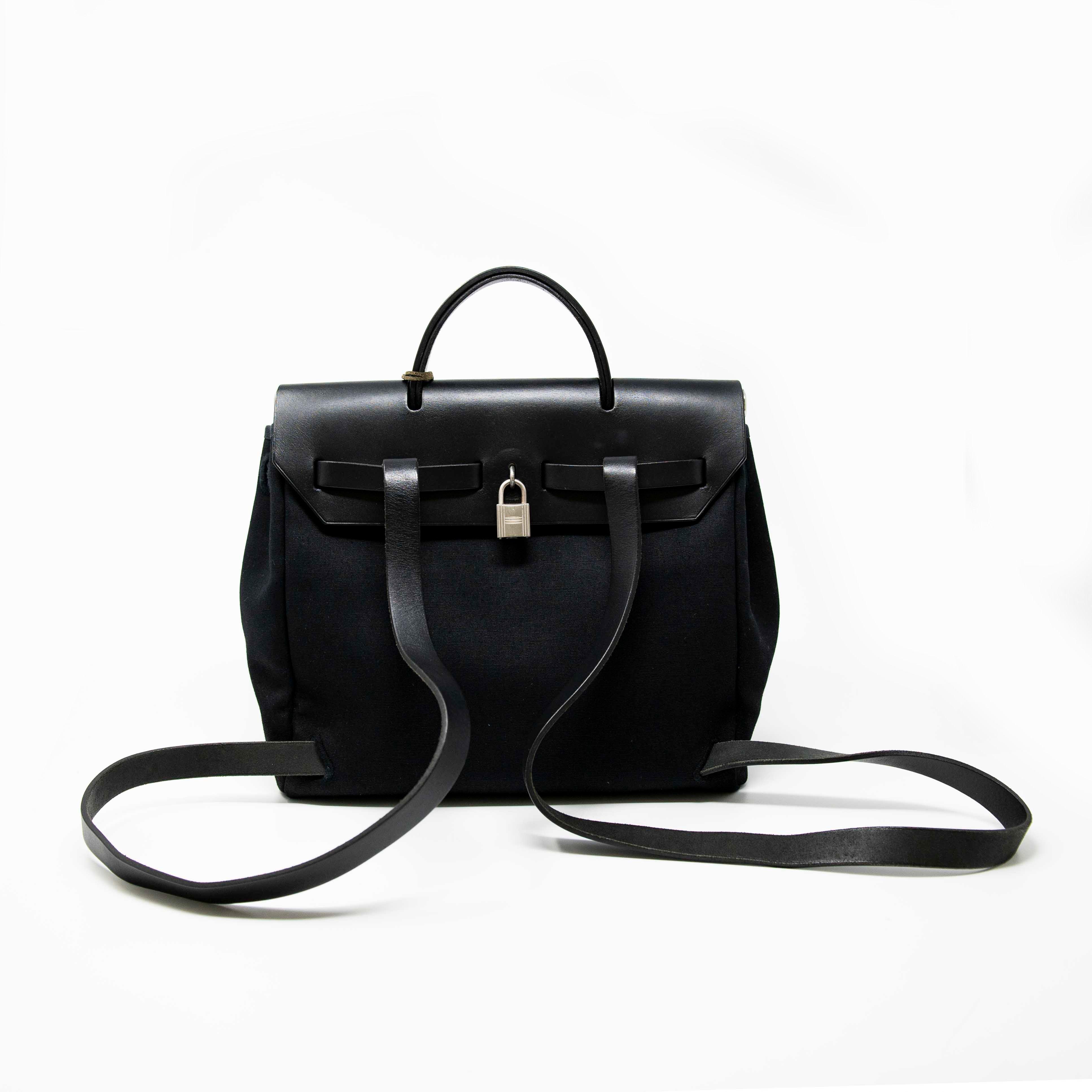 Hermes Noir Toile Herbag Backpack - Image 3