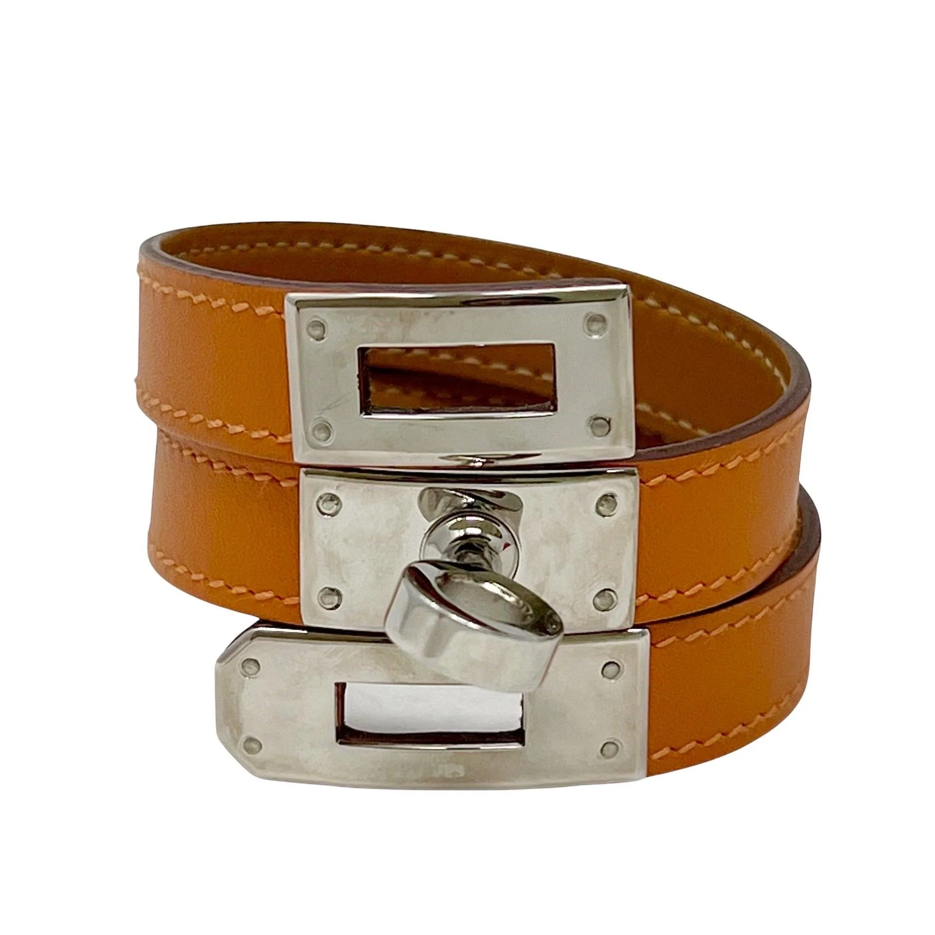 Hermes Orange Box PHW Kelly Double Tour Bracelet S - Image 3
