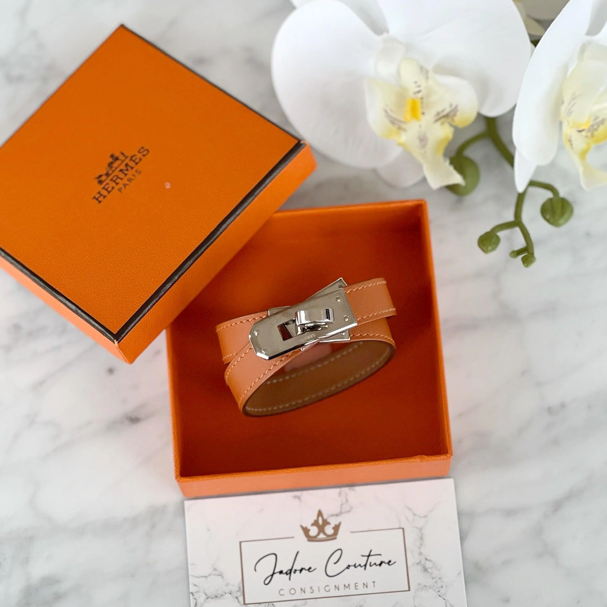 Hermes Orange Box PHW Kelly Double Tour Bracelet S - Image 6