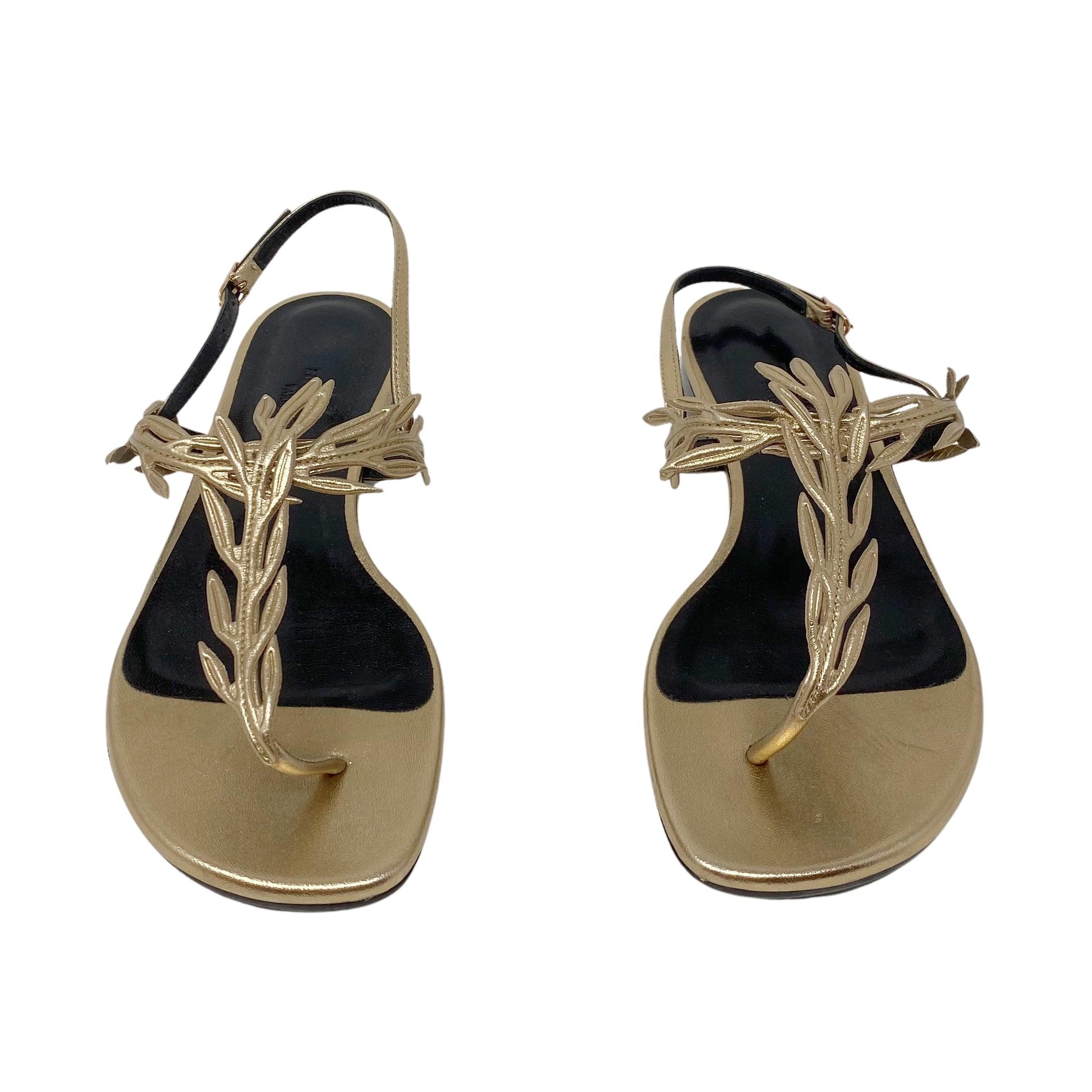 Hermes Gold Nappa Myrthe Sandals 37 - Image 2