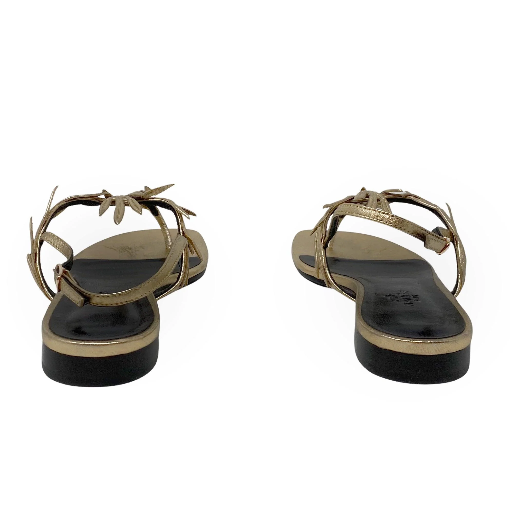 Hermes Gold Nappa Myrthe Sandals 37 - Image 3