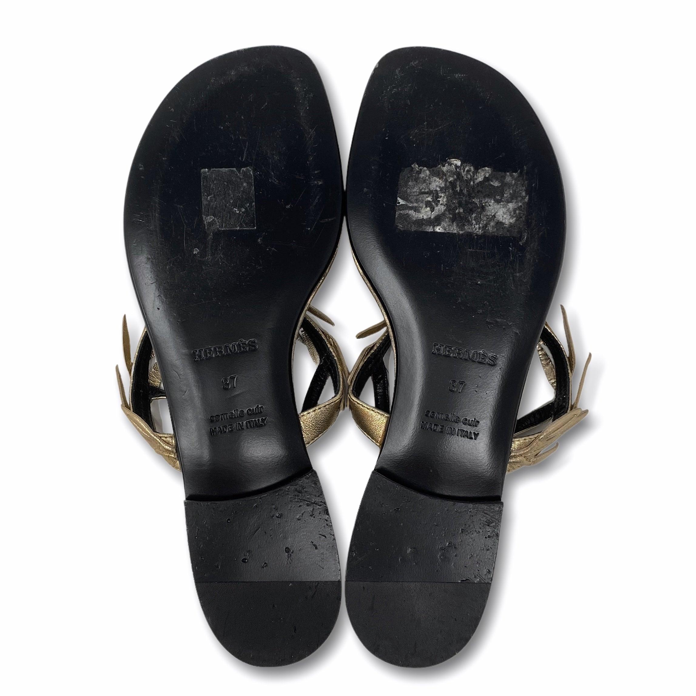 Hermes Gold Nappa Myrthe Sandals 37 - Image 4