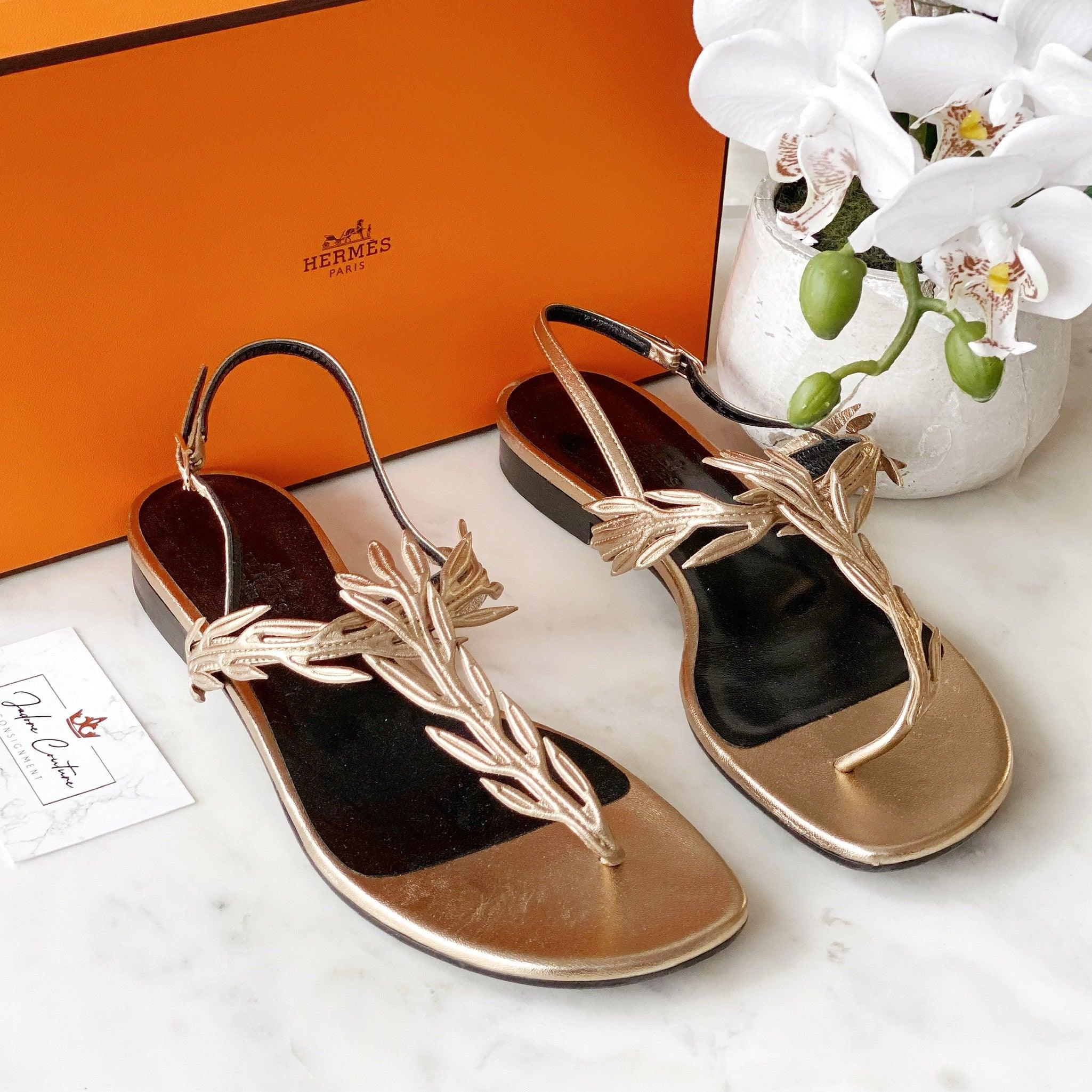 Hermes Gold Nappa Myrthe Sandals 37 - Image 5