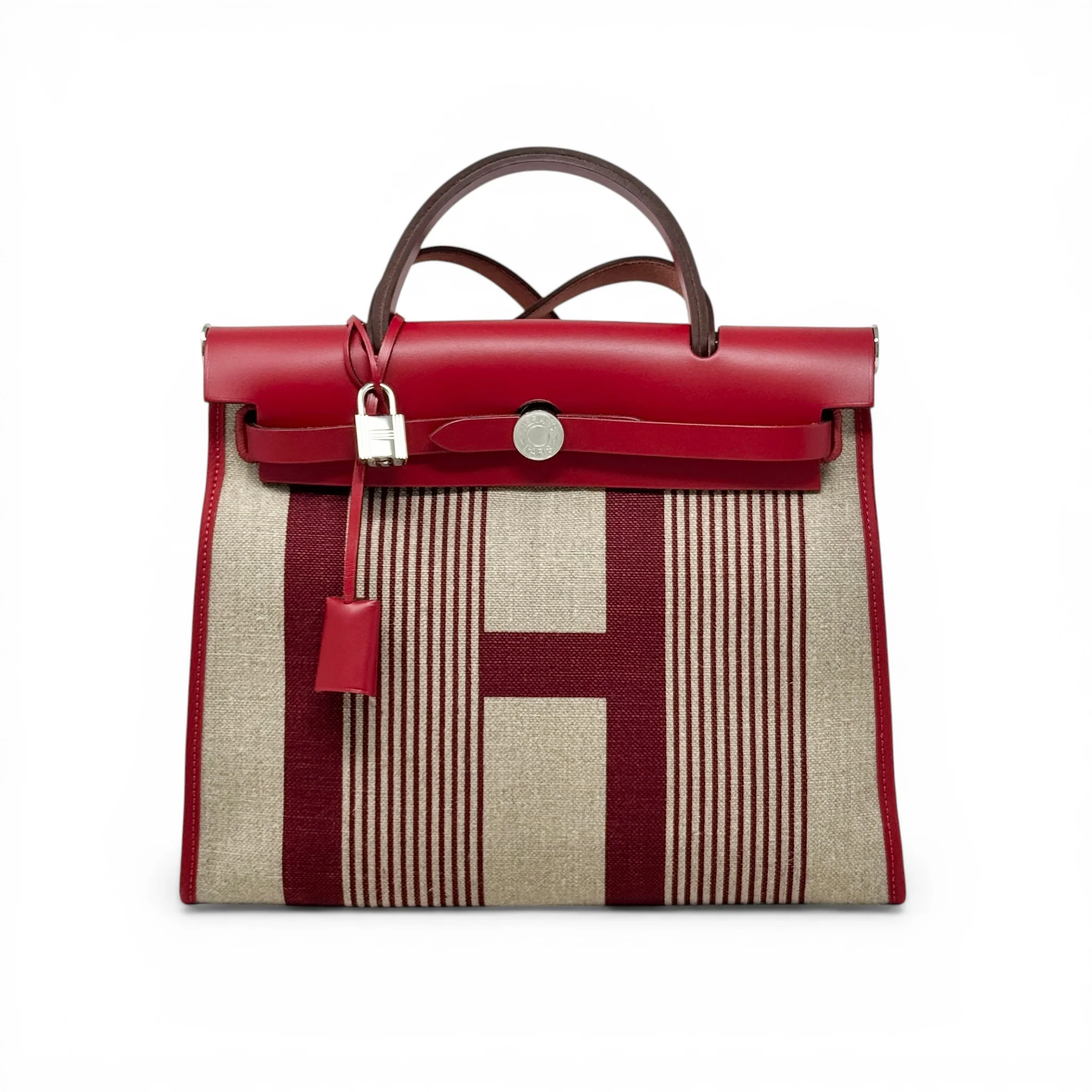 Hermes Rouge Piment H Vibration Toile Herbag Zip 31