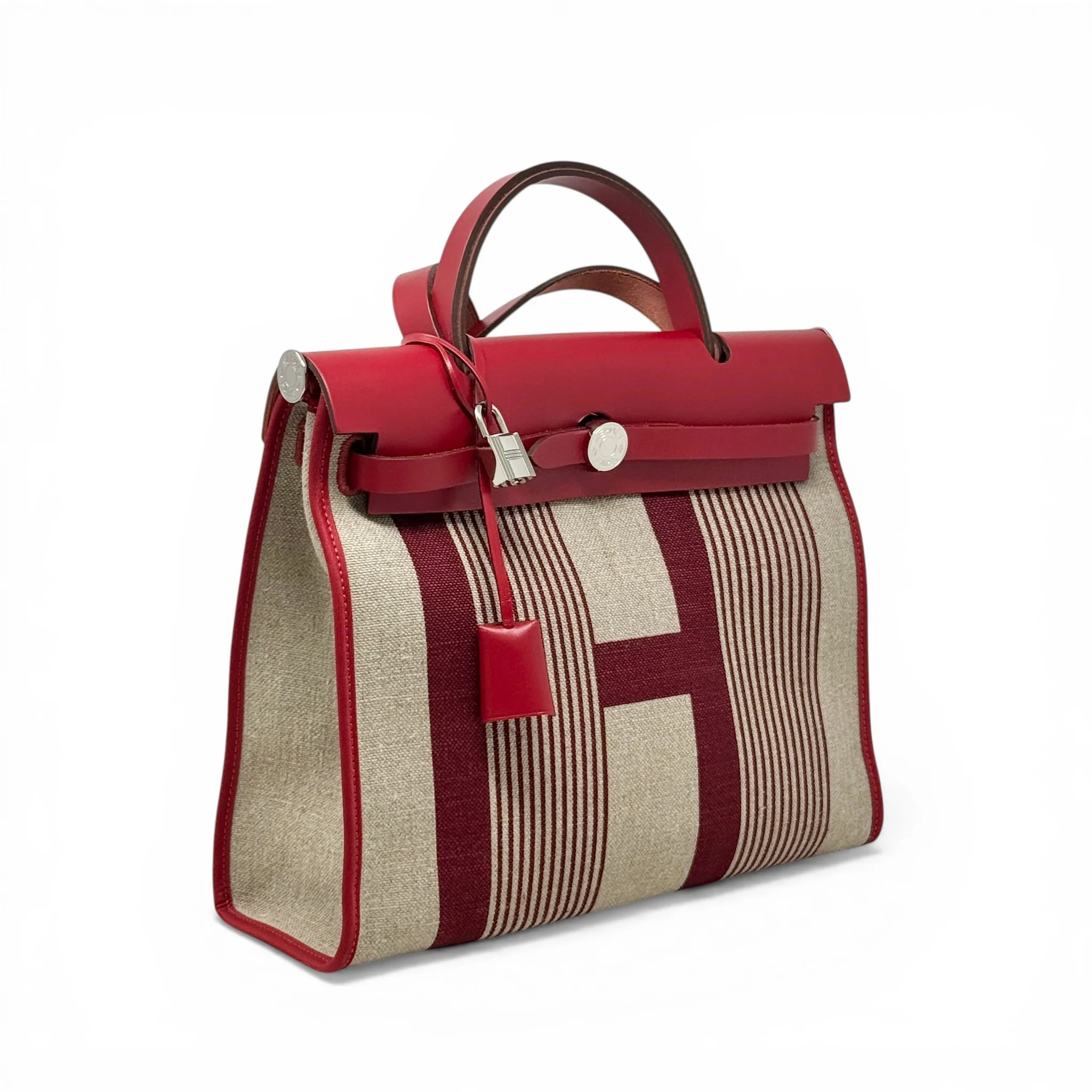 Hermes Rouge Piment H Vibration Toile Herbag Zip 31 - Image 4