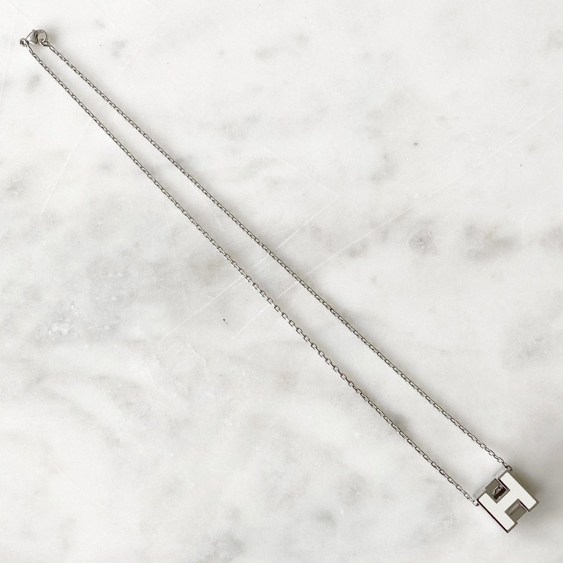 Hermes White Enamel H Cube Necklace - Image 7