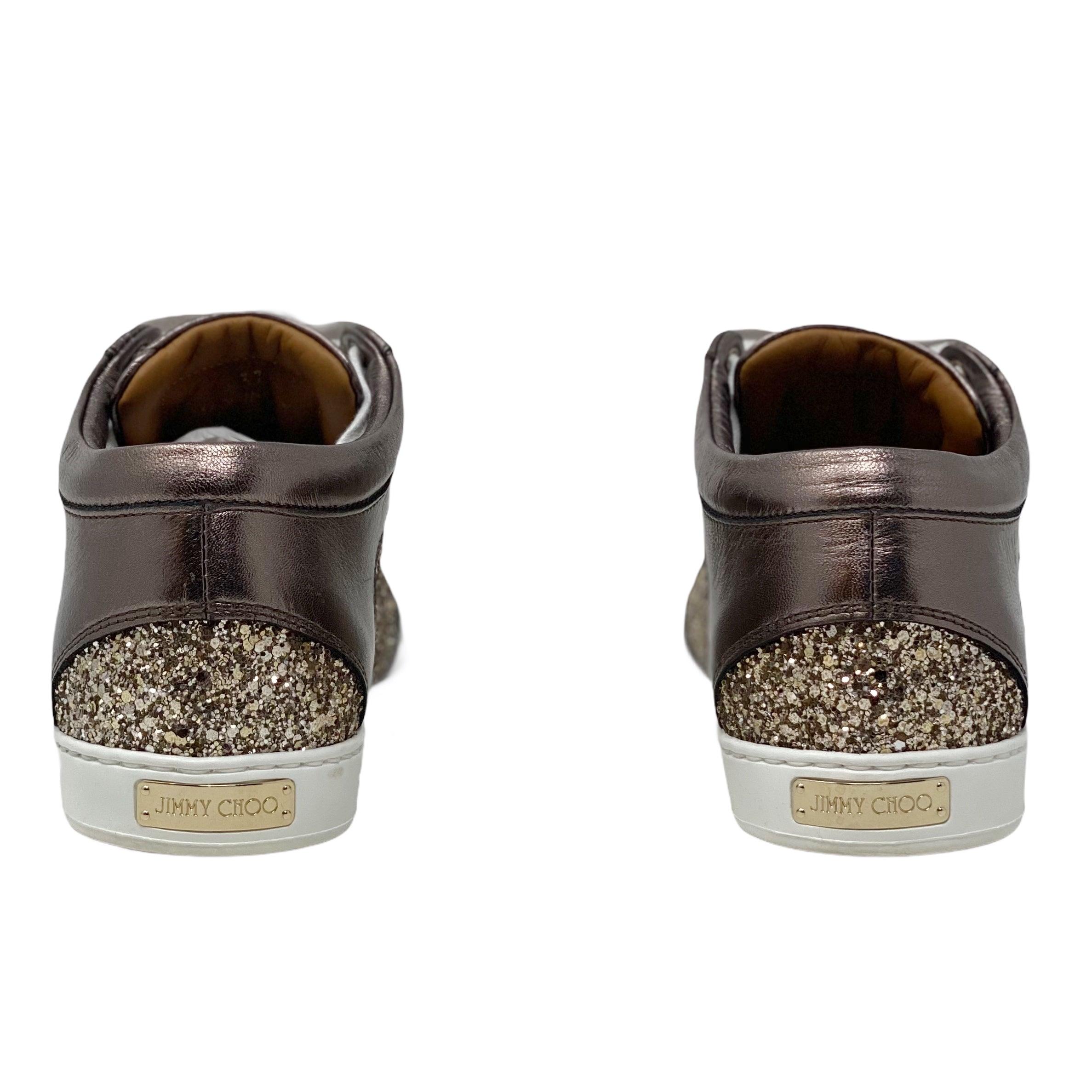 Jimmy Choo Antique Gold Glitter Miami Sneakers 37 - Image 3