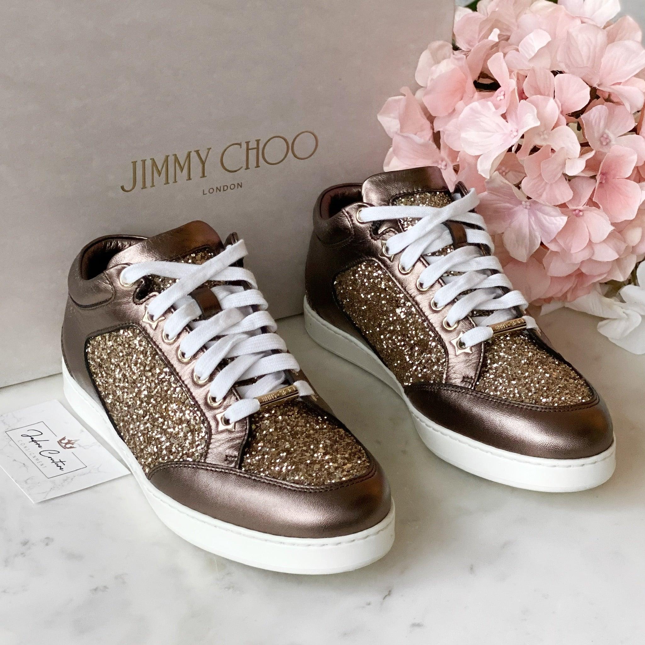 Jimmy Choo Antique Gold Glitter Miami Sneakers 37 - Image 5
