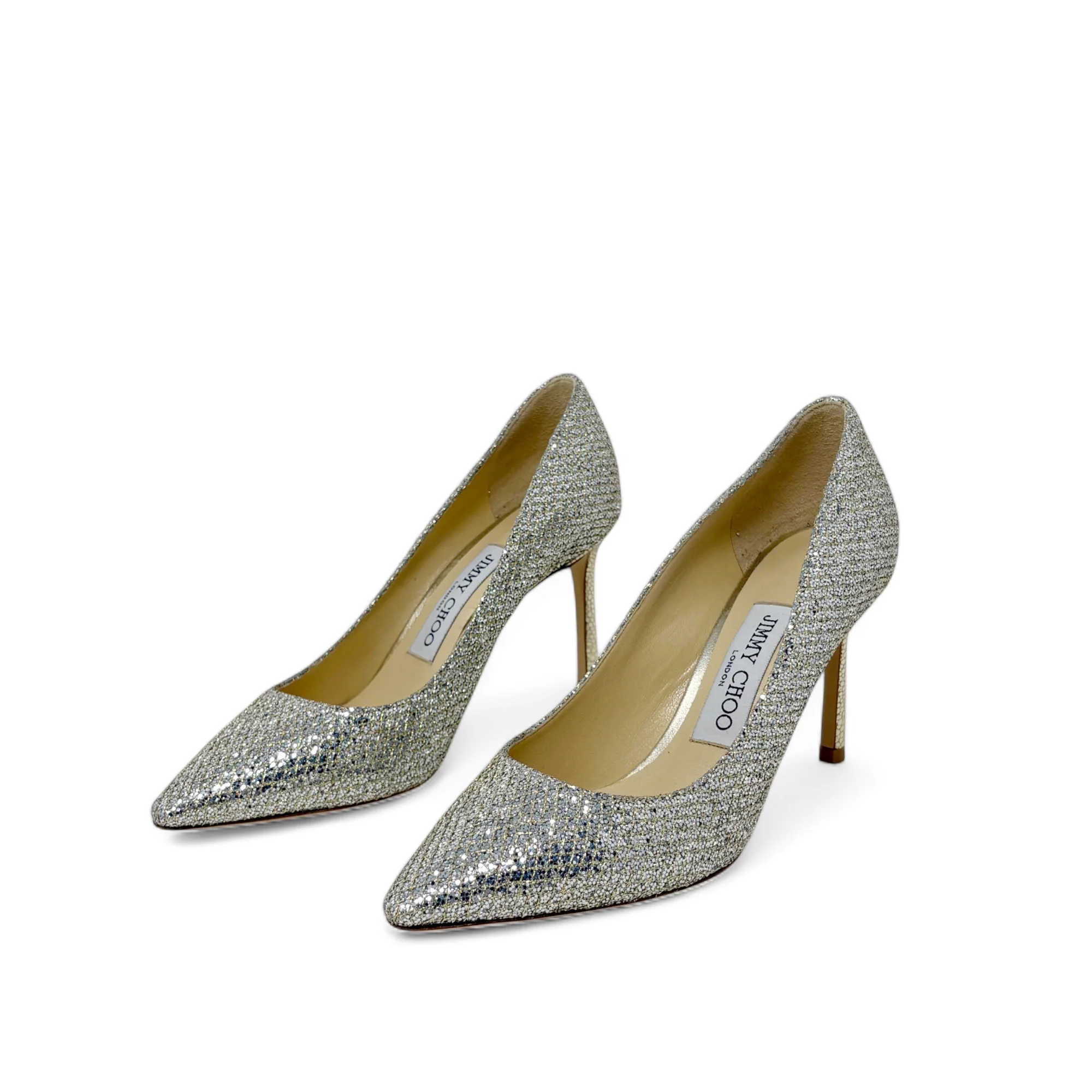 Jimmy Choo Champagne Glitter Romy Pumps 34.5 - Image 2