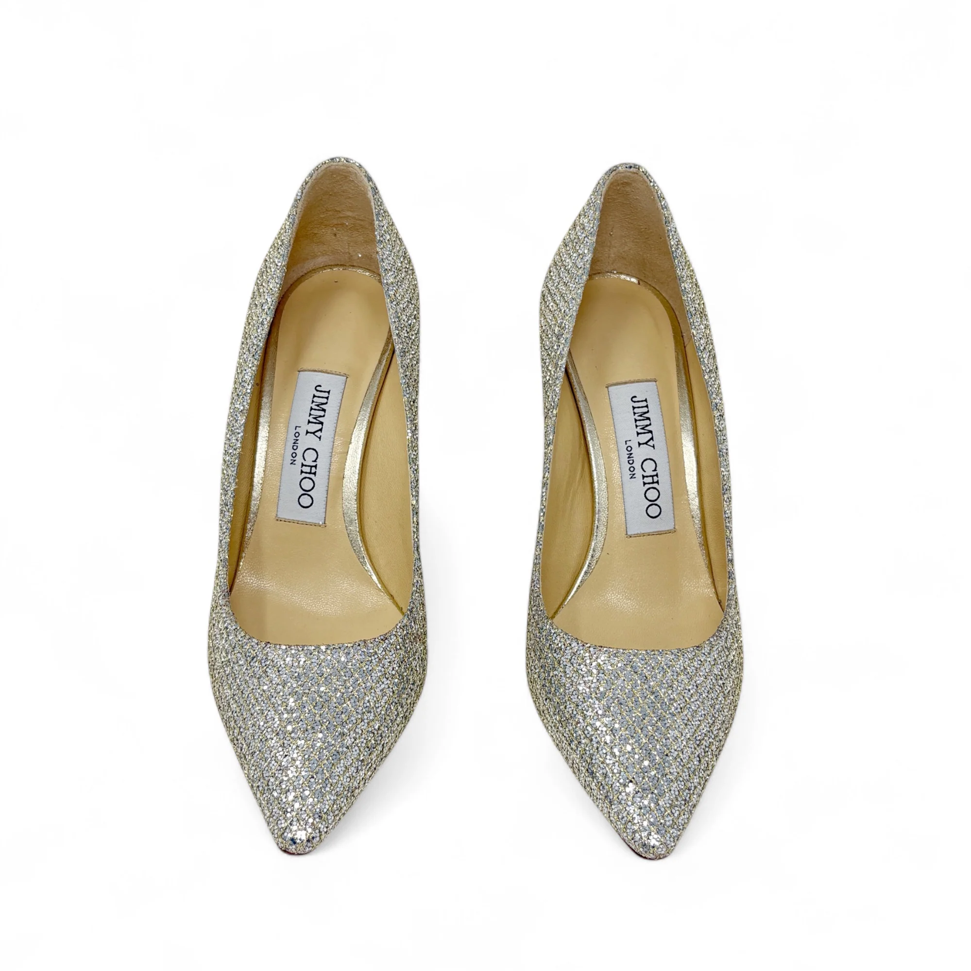 Jimmy Choo Champagne Glitter Romy Pumps 34.5 - Image 4