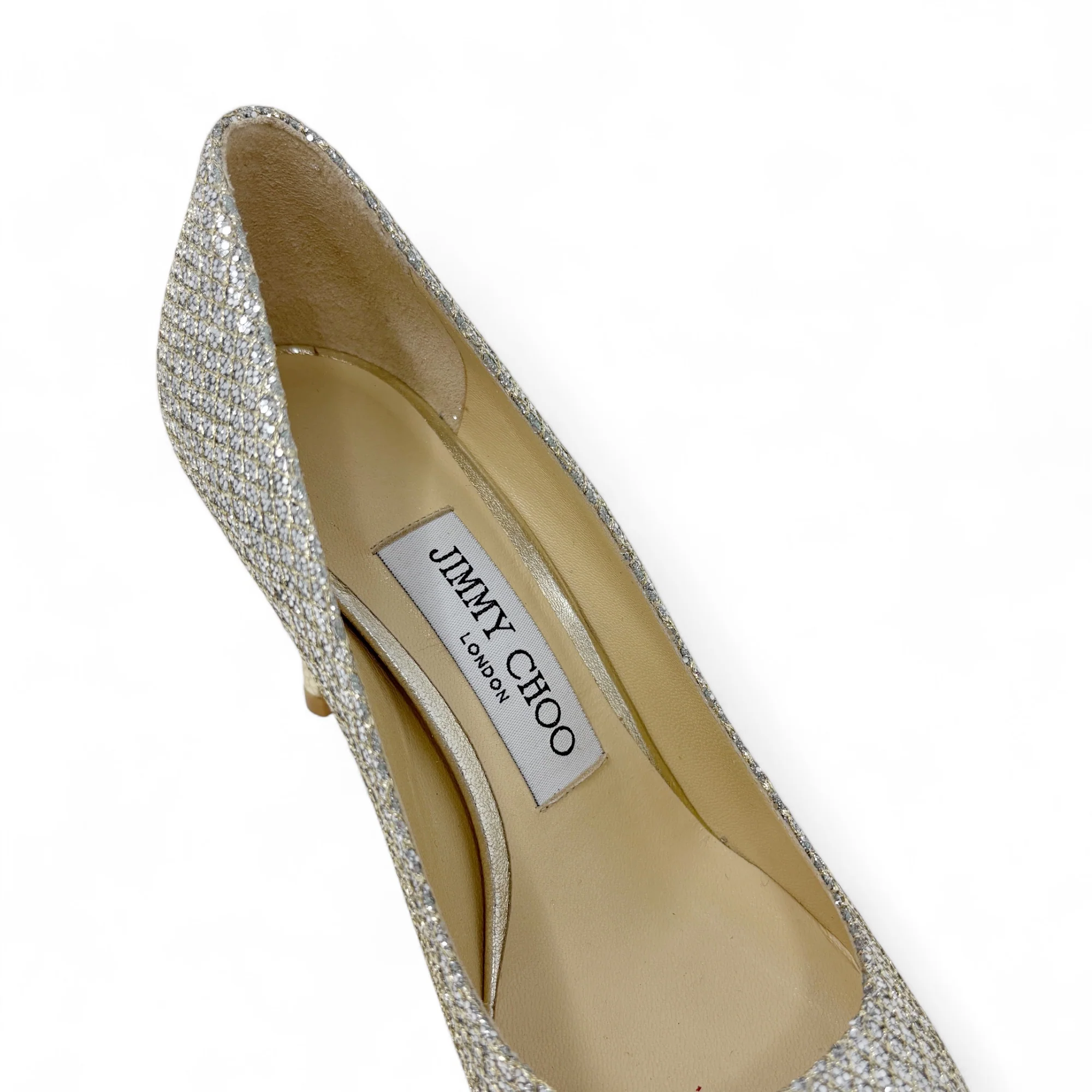 Jimmy Choo Champagne Glitter Romy Pumps 34.5 - Image 8