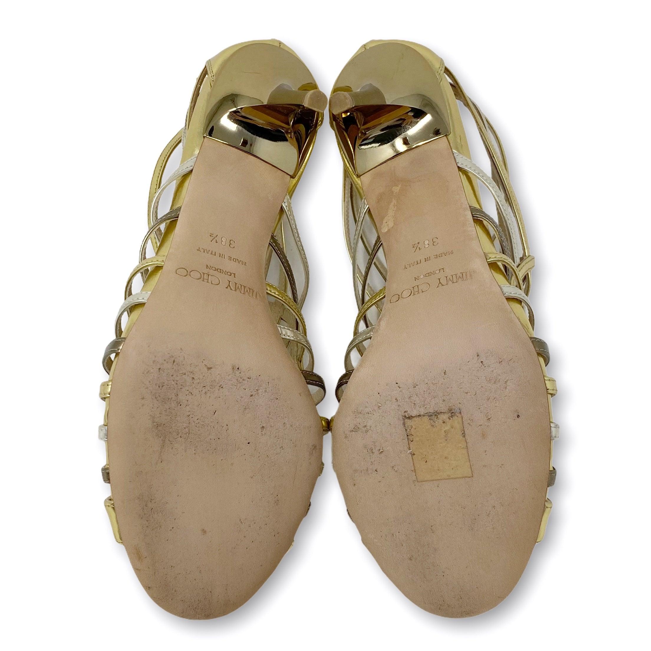 Jimmy Choo Metallic Gold Sandals 38.5 - Image 4