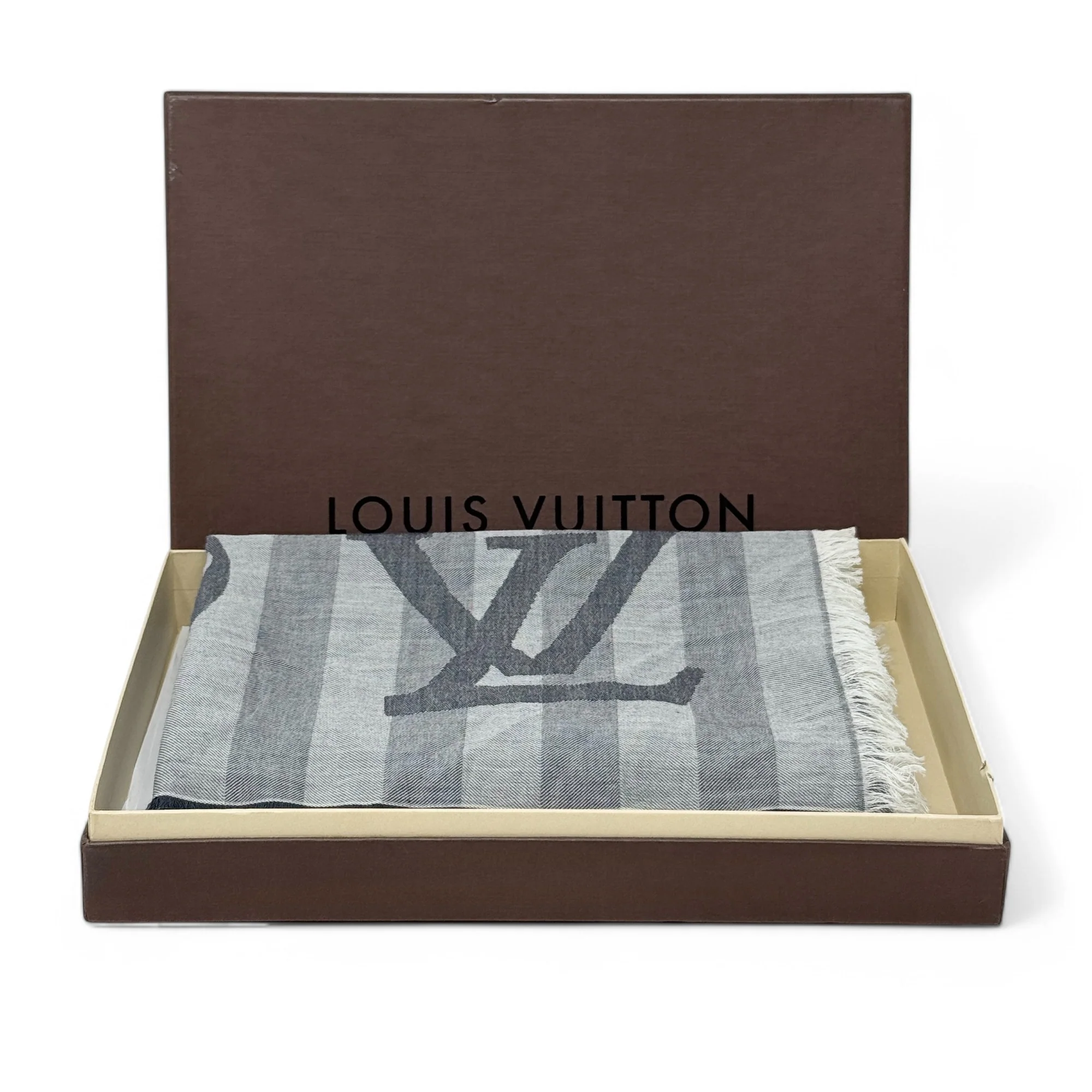 Louis Vuitton Grey Striped Scarf