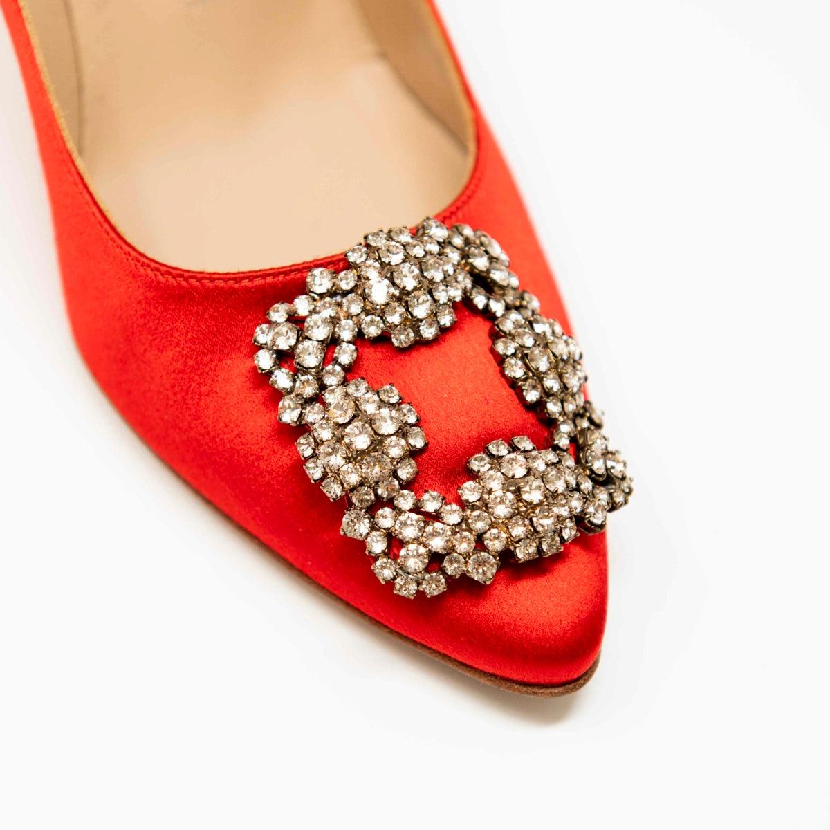 Manolo Blahnik Red Satin Hangisi Pumps 37 - Image 11