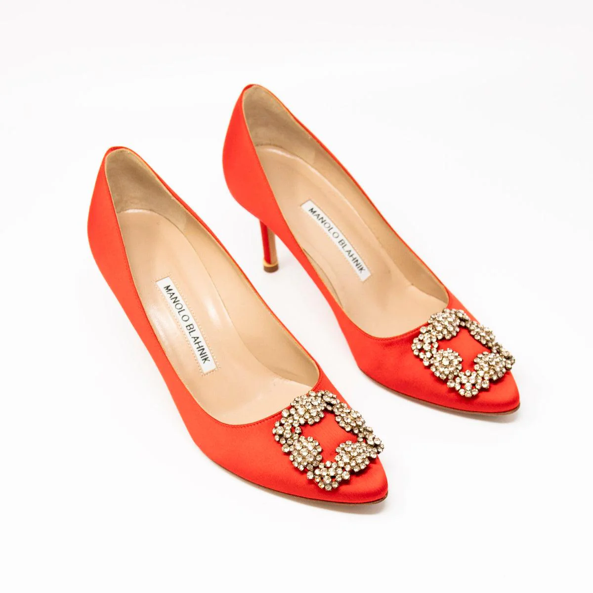 Manolo Blahnik Red Satin Hangisi Pumps 37 - Image 4