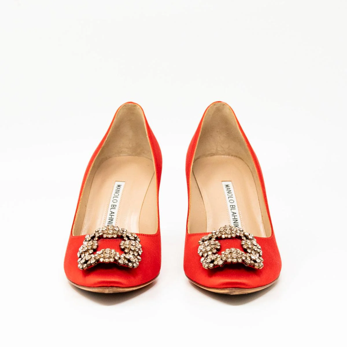 Manolo Blahnik Red Satin Hangisi Pumps 37 - Image 5