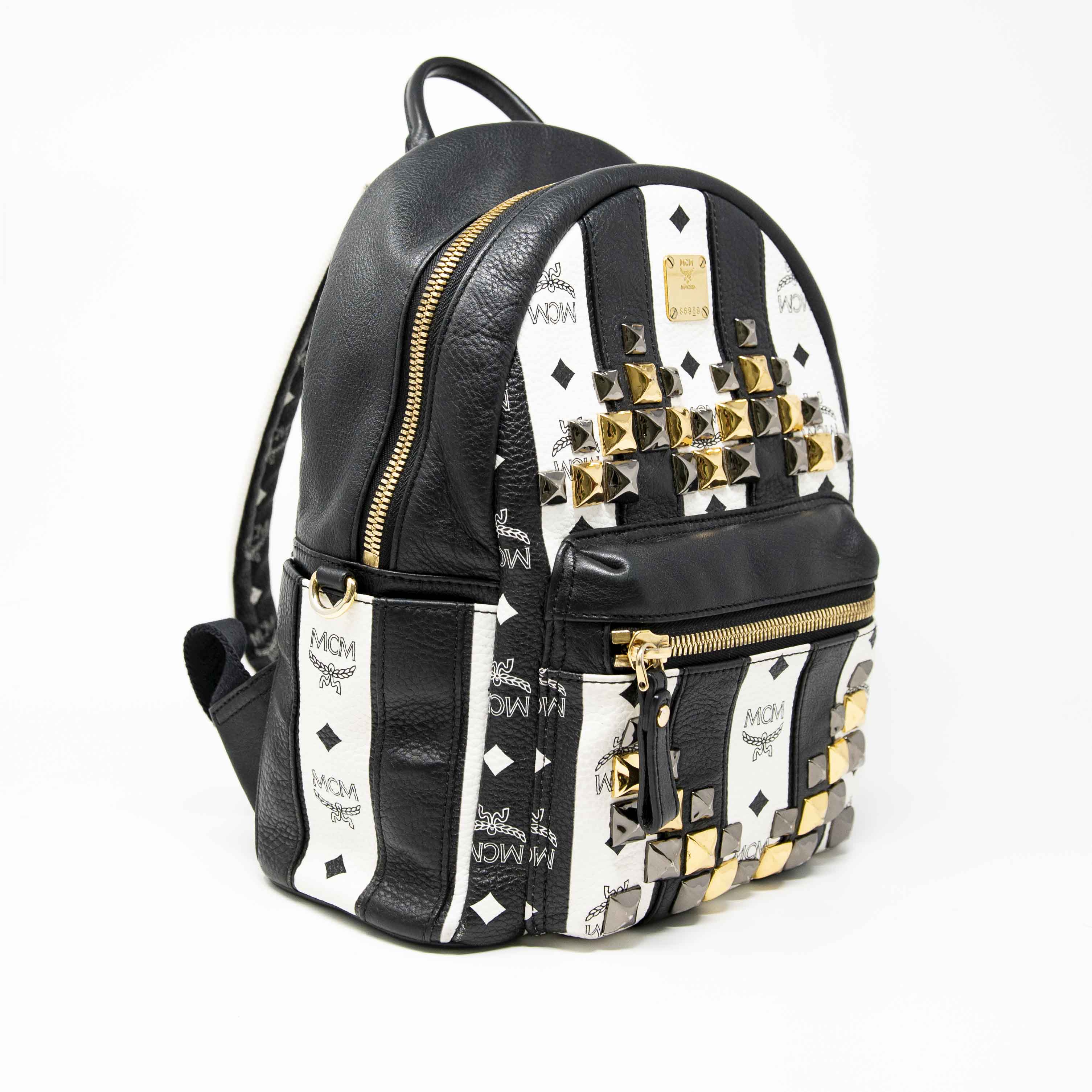 MCM Black Striped Small Stark Backpack - Image 4