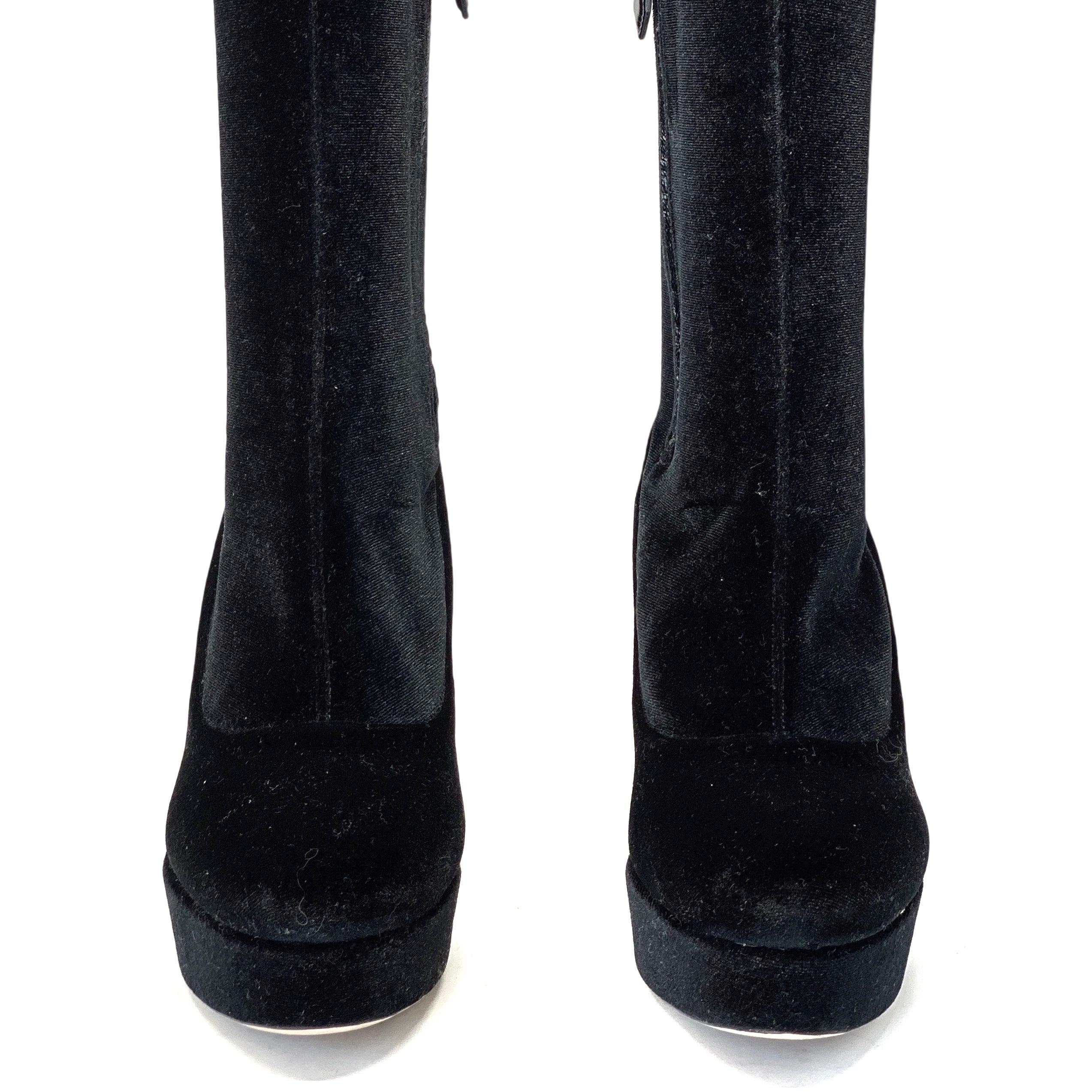Miu Miu Black Velvet Platform Boots 37 - Image 3