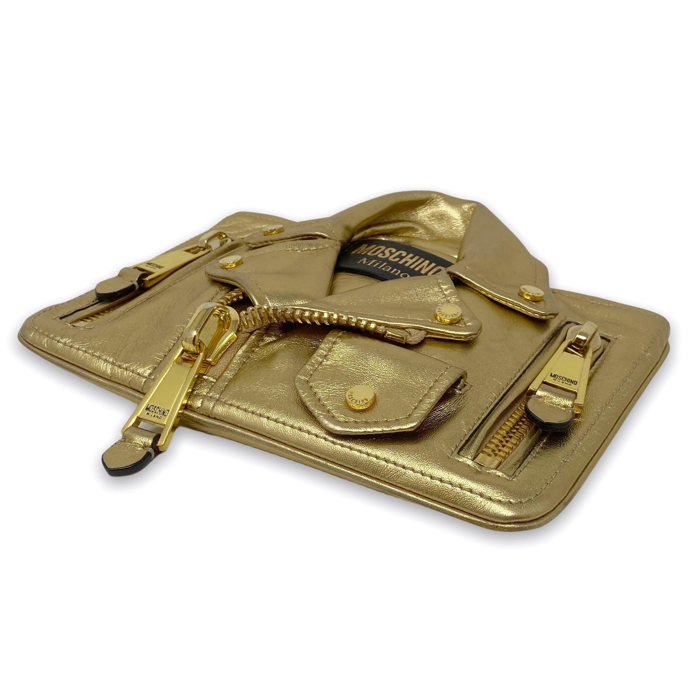 Moschino Metallic Gold Biker Jacket Clutch - Image 4