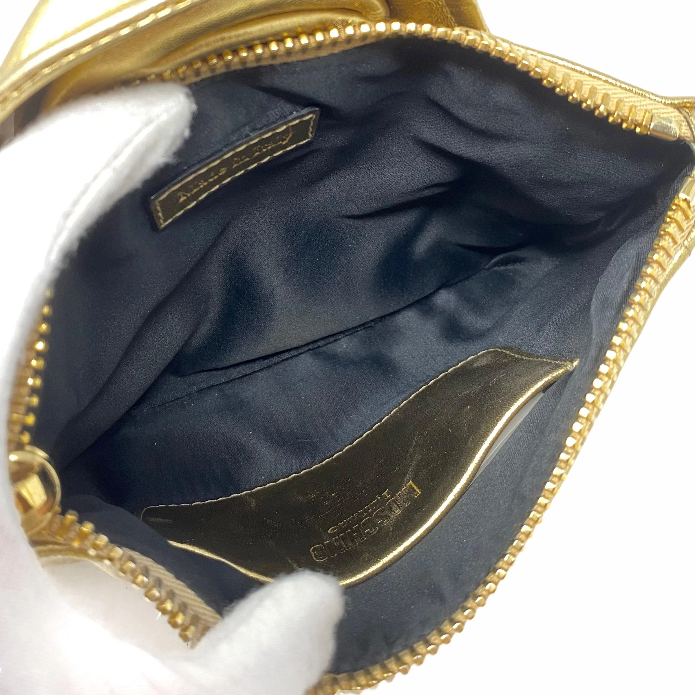 Moschino Metallic Gold Biker Jacket Clutch - Image 5