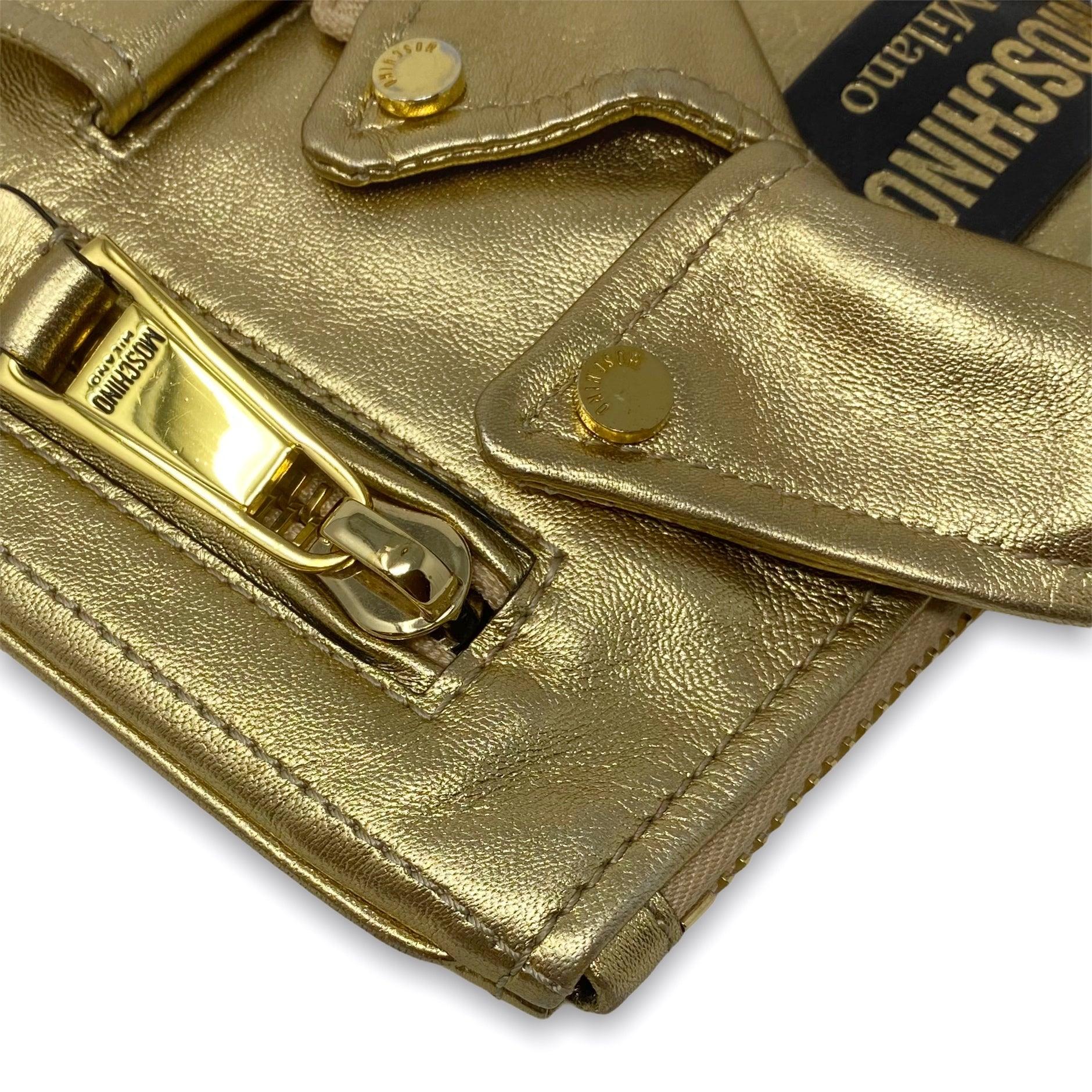 Moschino Metallic Gold Biker Jacket Clutch - Image 6