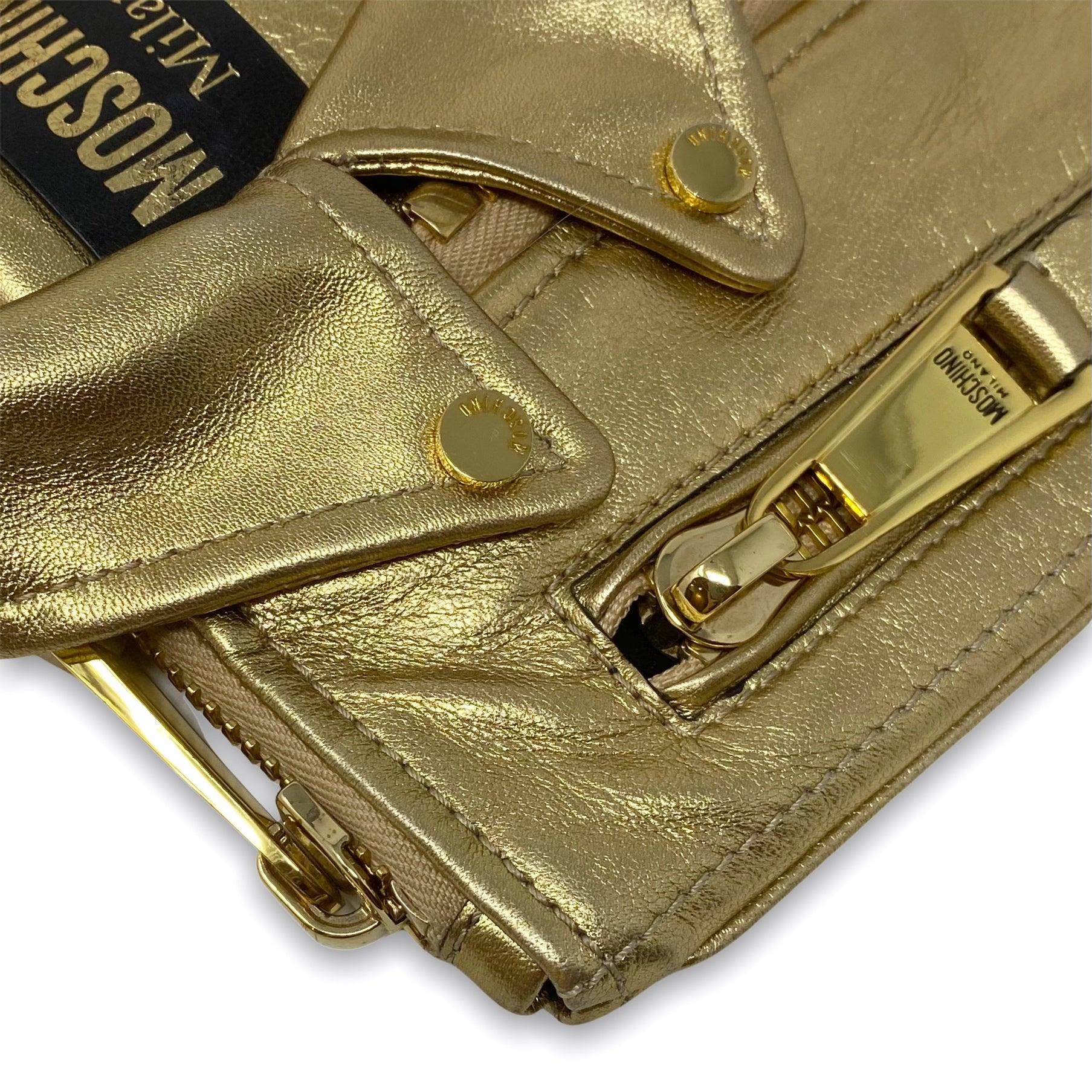 Moschino Metallic Gold Biker Jacket Clutch - Image 7