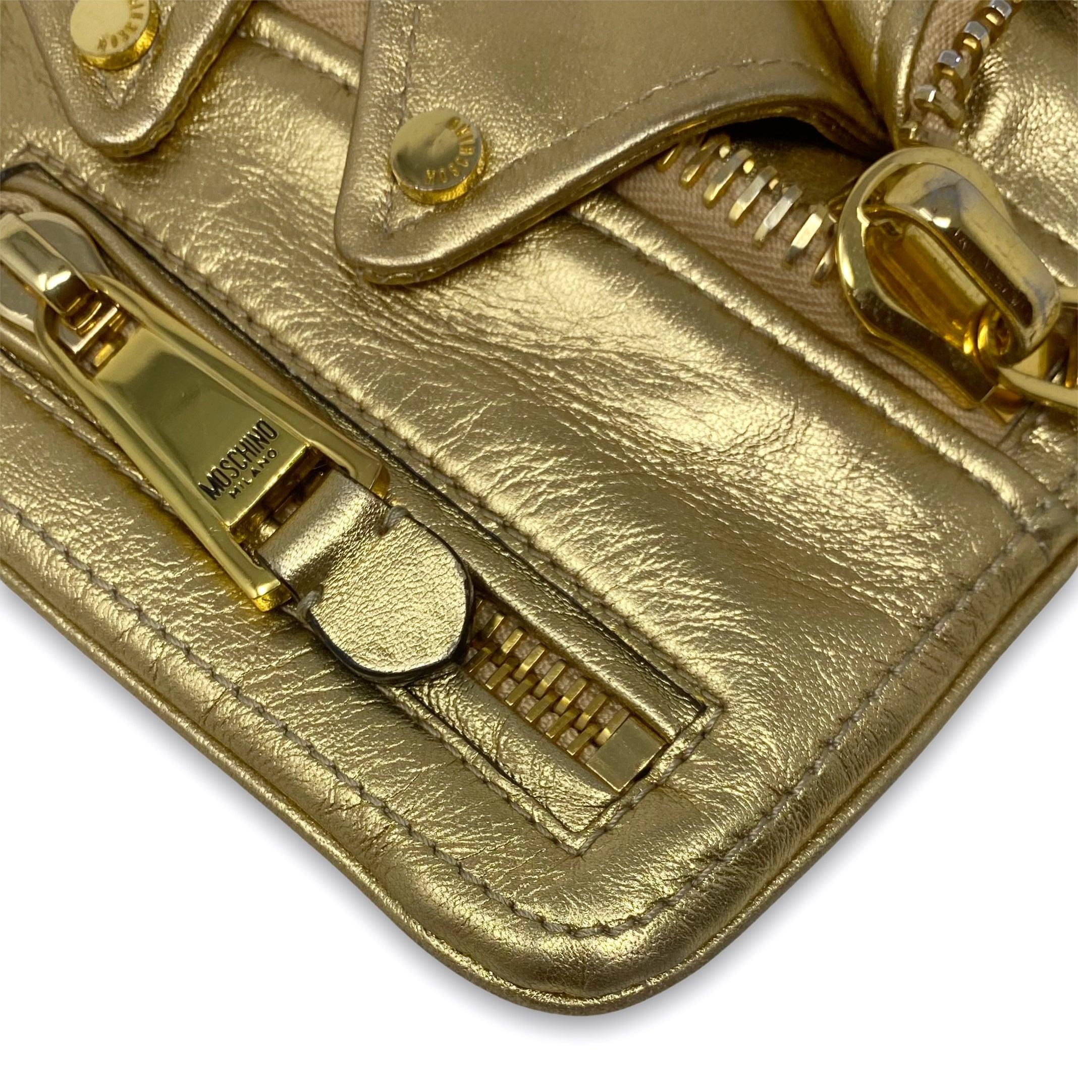 Moschino Metallic Gold Biker Jacket Clutch - Image 9