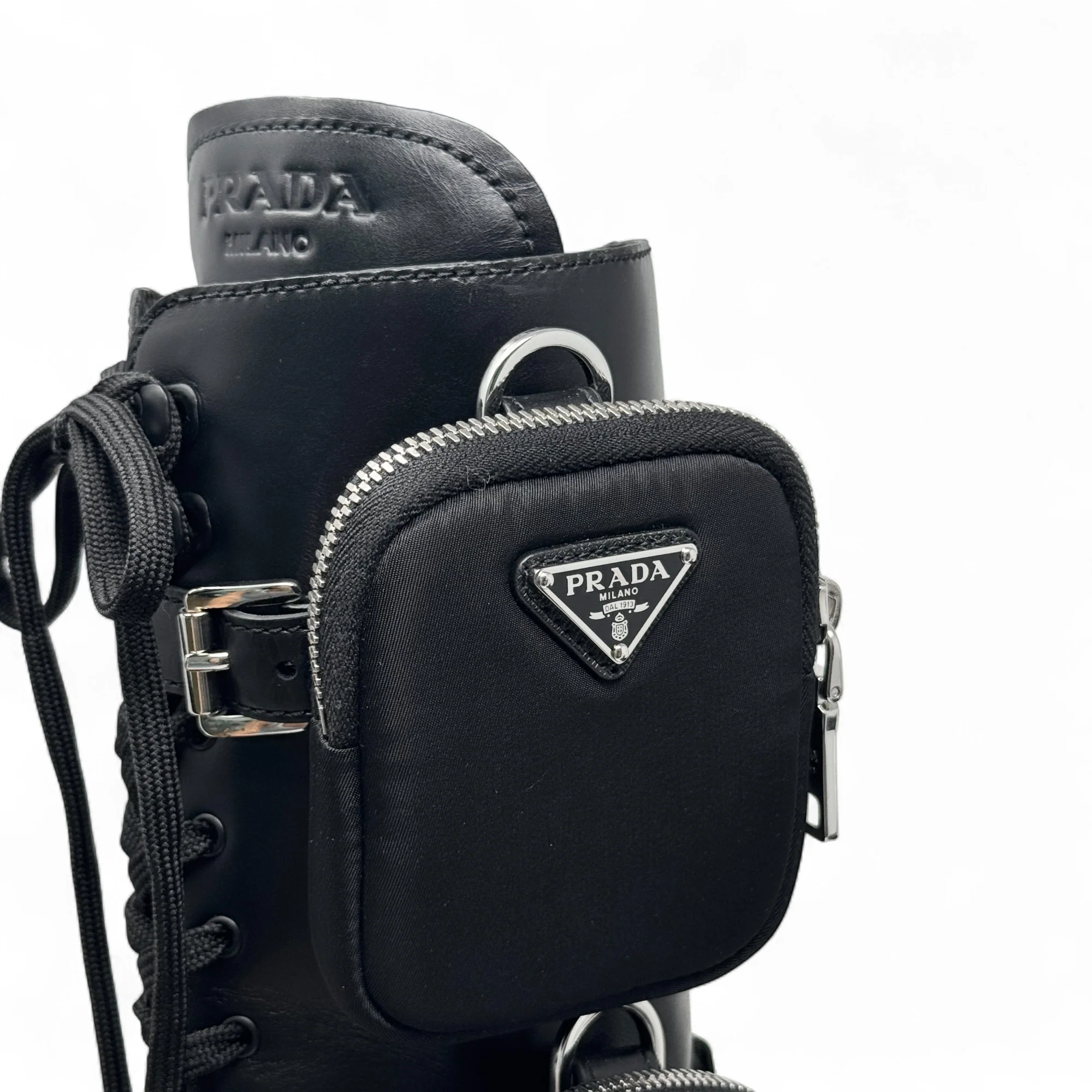 Prada Black Brushed Tall Monolith Combat Boots 37 - Image 10