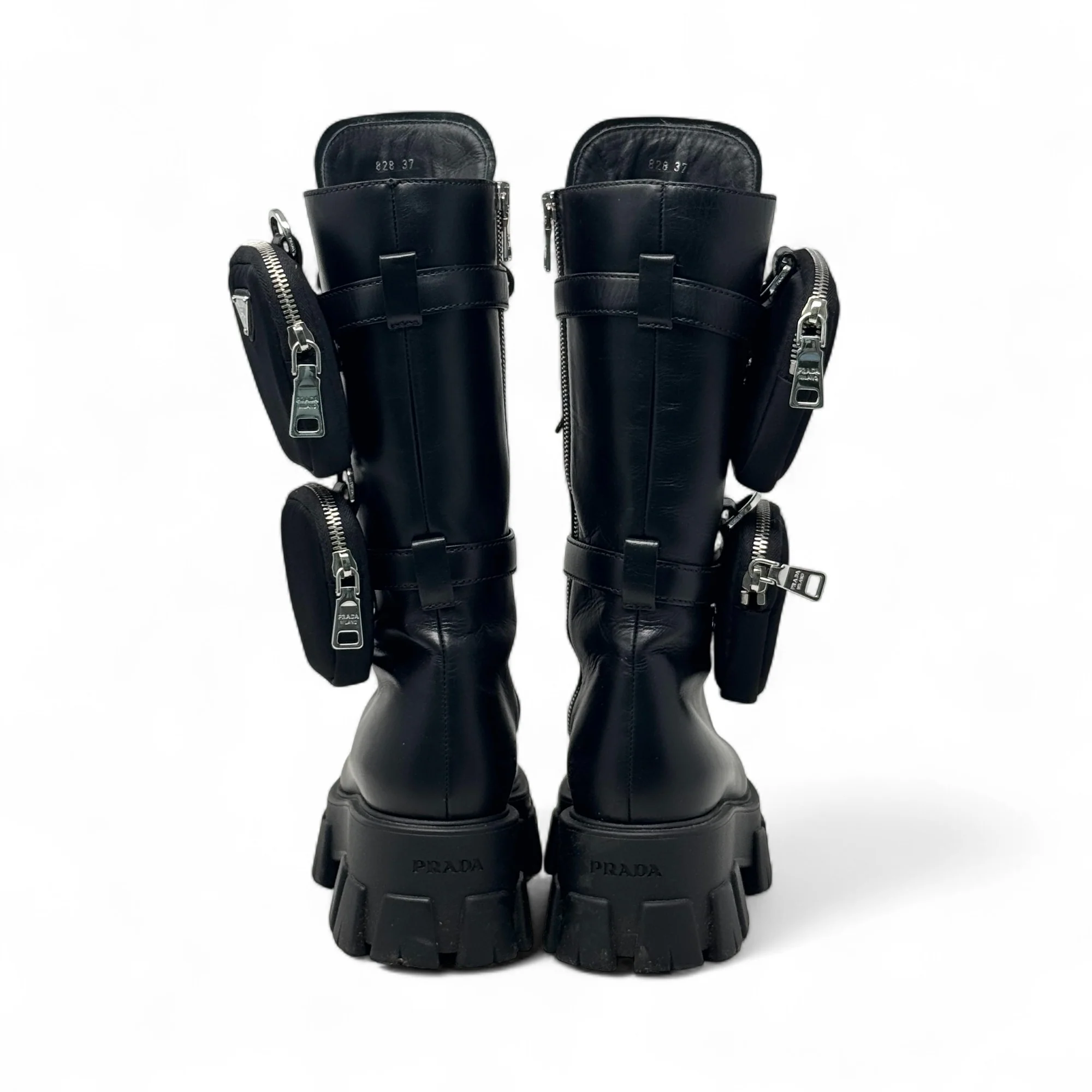 Prada Black Brushed Tall Monolith Combat Boots 37 - Image 5