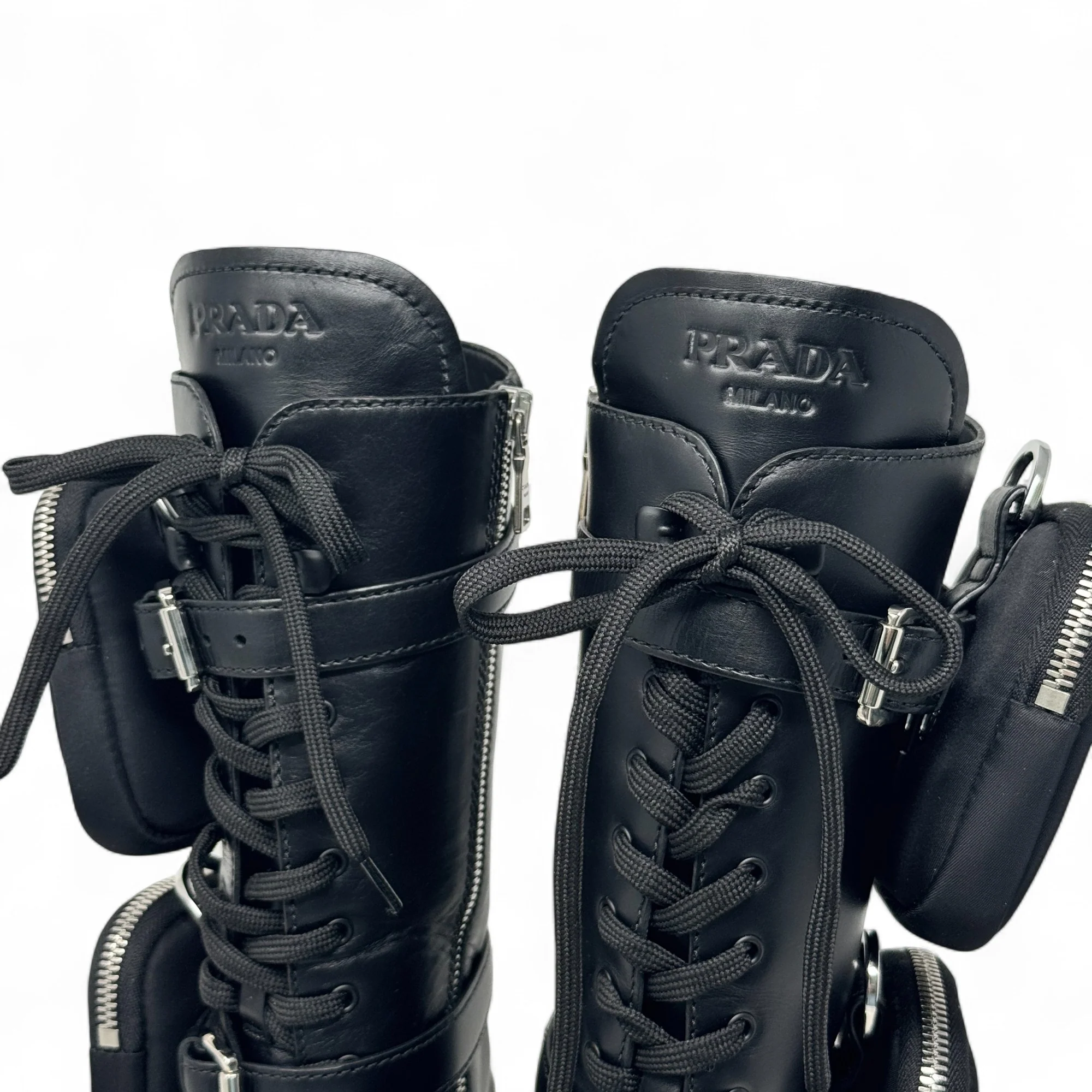 Prada Black Brushed Tall Monolith Combat Boots 37 - Image 7
