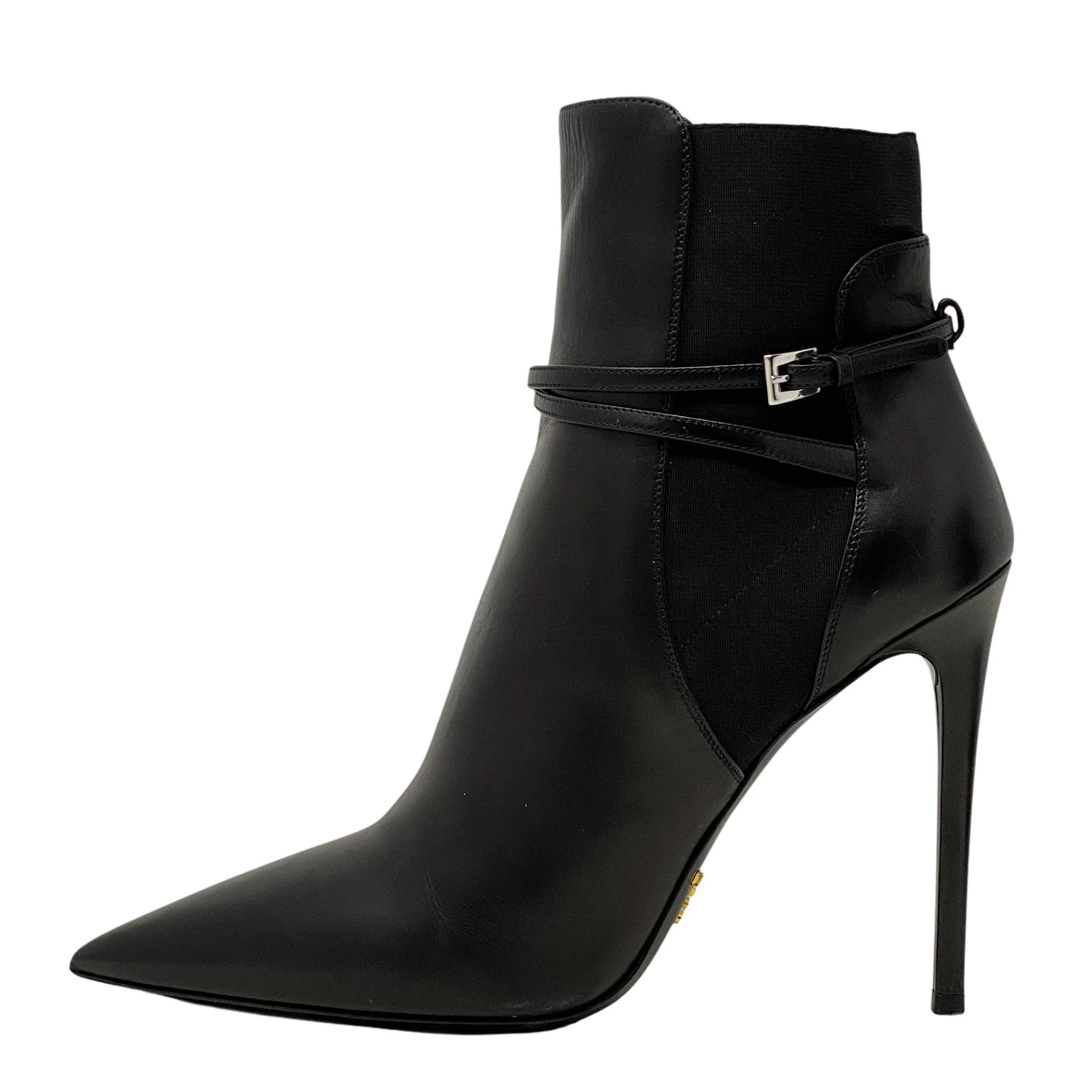 Prada Black Calfskin Ankle Strap Boots 40