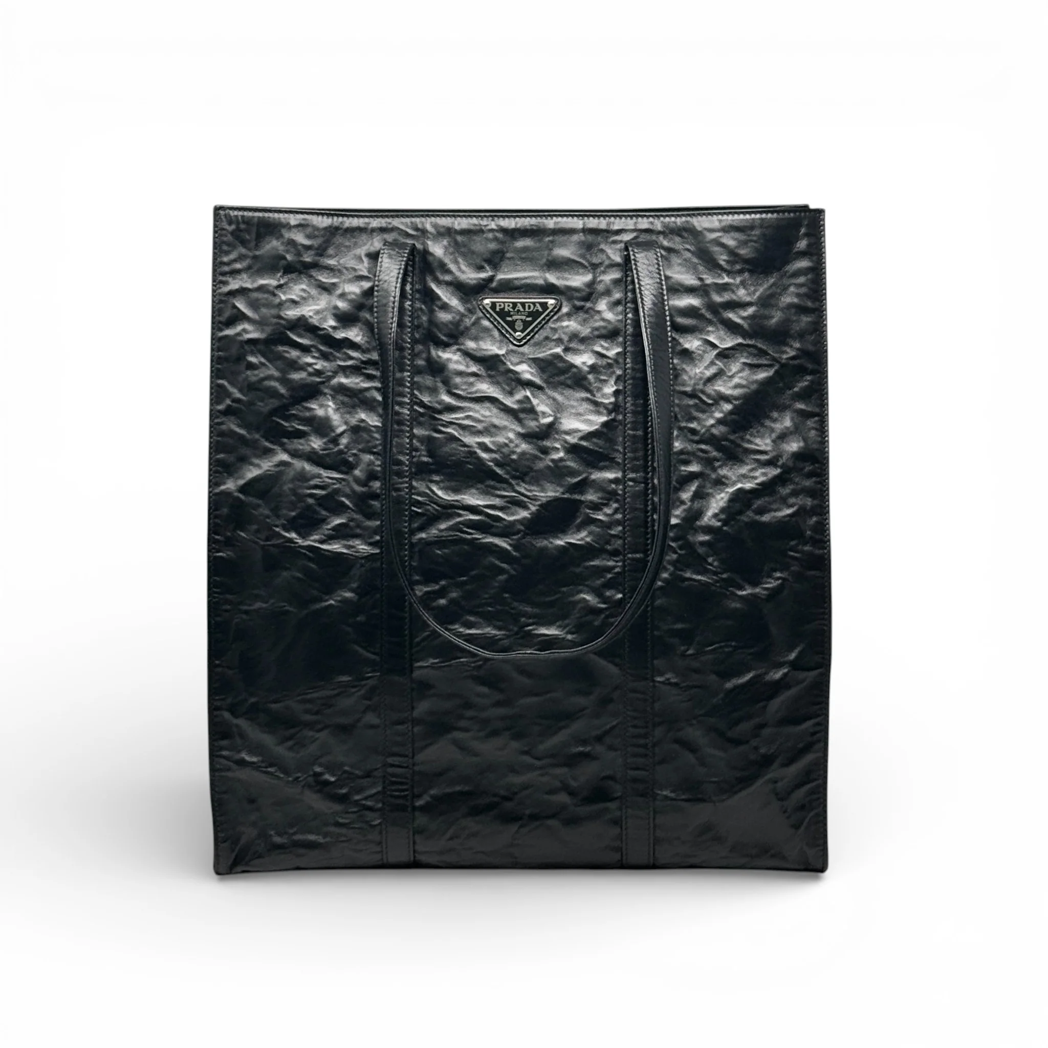 Prada Black Crinkle Nappa Leather Tote