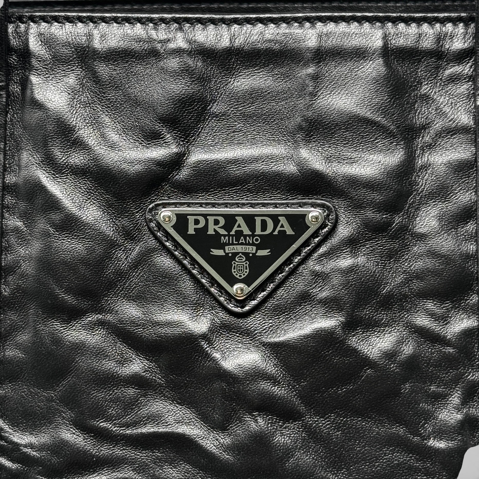 Prada Black Crinkle Nappa Leather Tote - Image 10