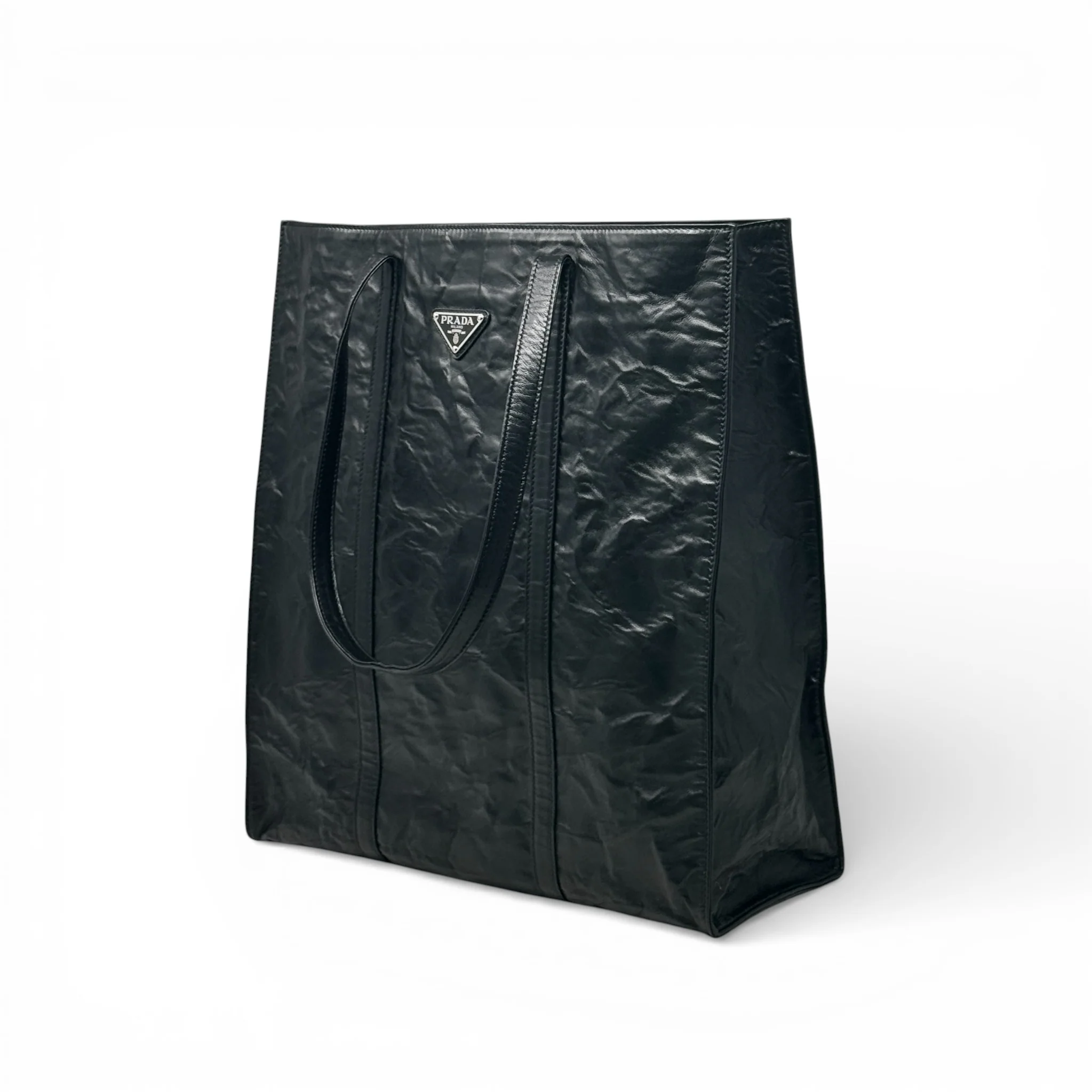 Prada Black Crinkle Nappa Leather Tote - Image 2
