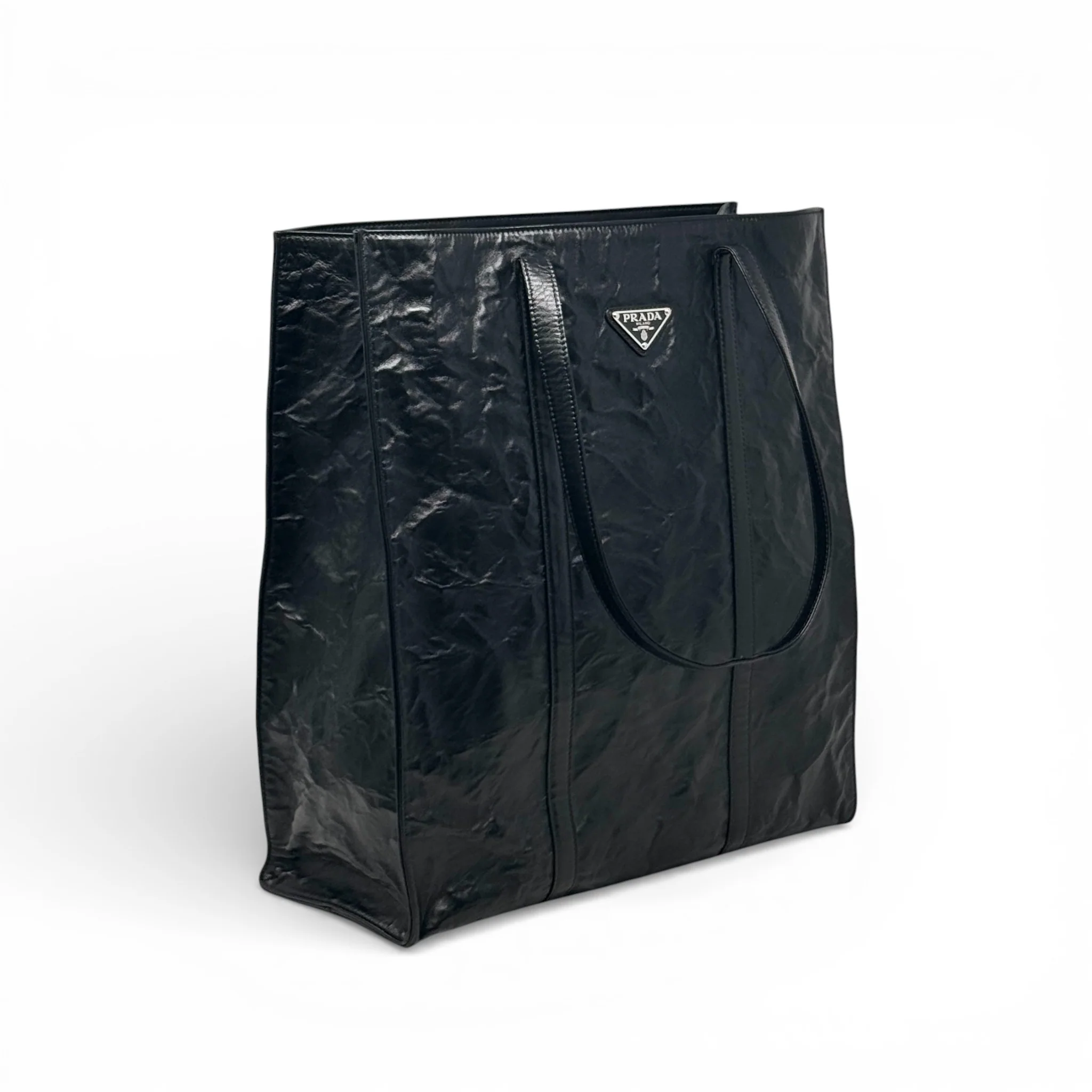 Prada Black Crinkle Nappa Leather Tote - Image 4