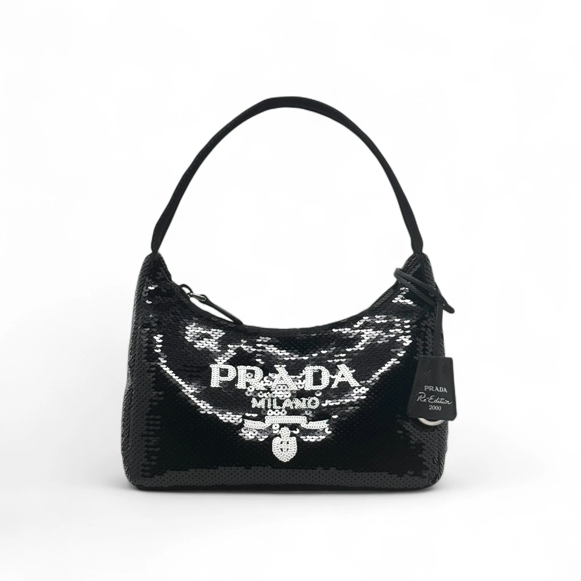 Prada Black Sequin Logo Re-Edition Mini Bag