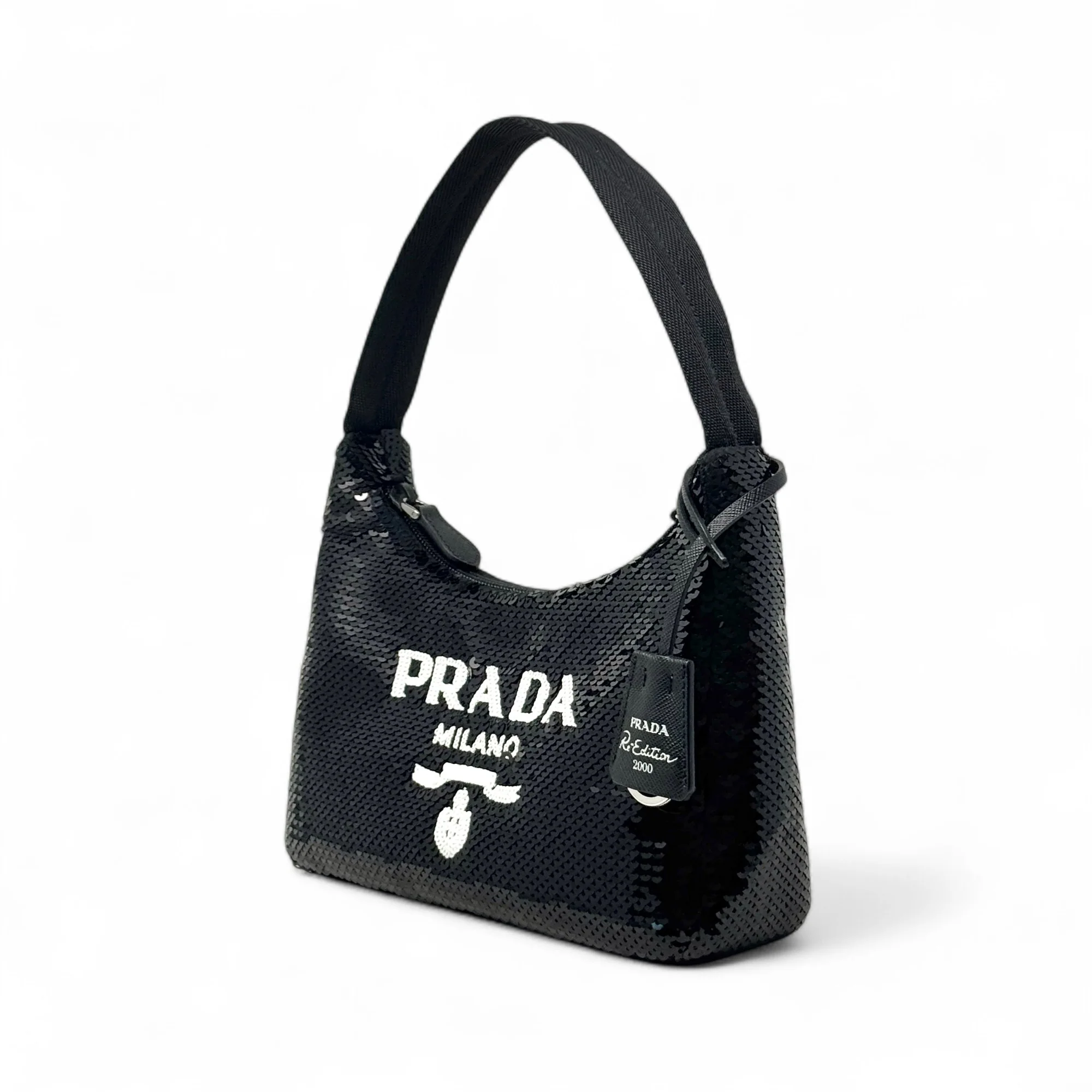 Prada Black Sequin Logo Re-Edition Mini Bag - Image 2
