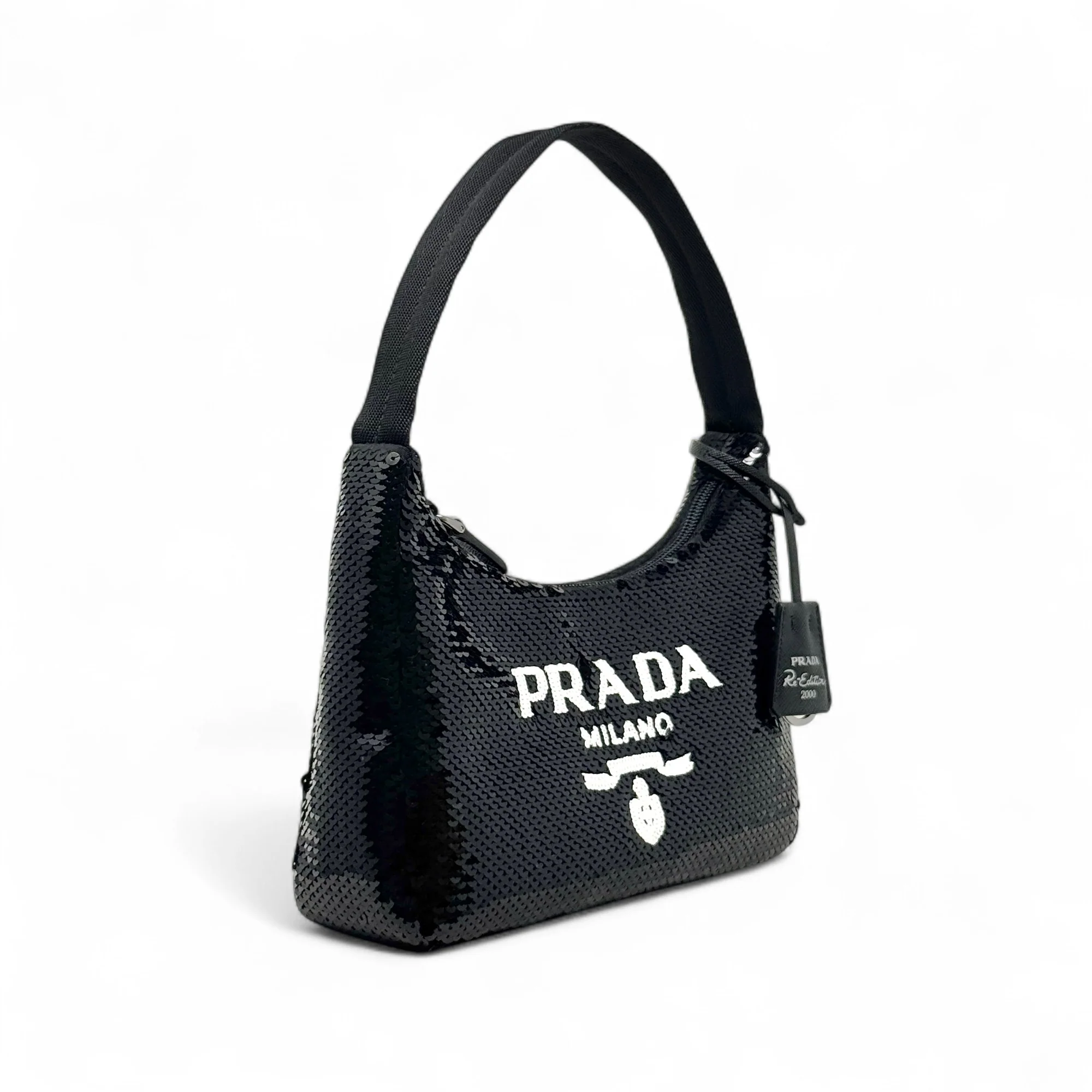 Prada Black Sequin Logo Re-Edition Mini Bag - Image 4