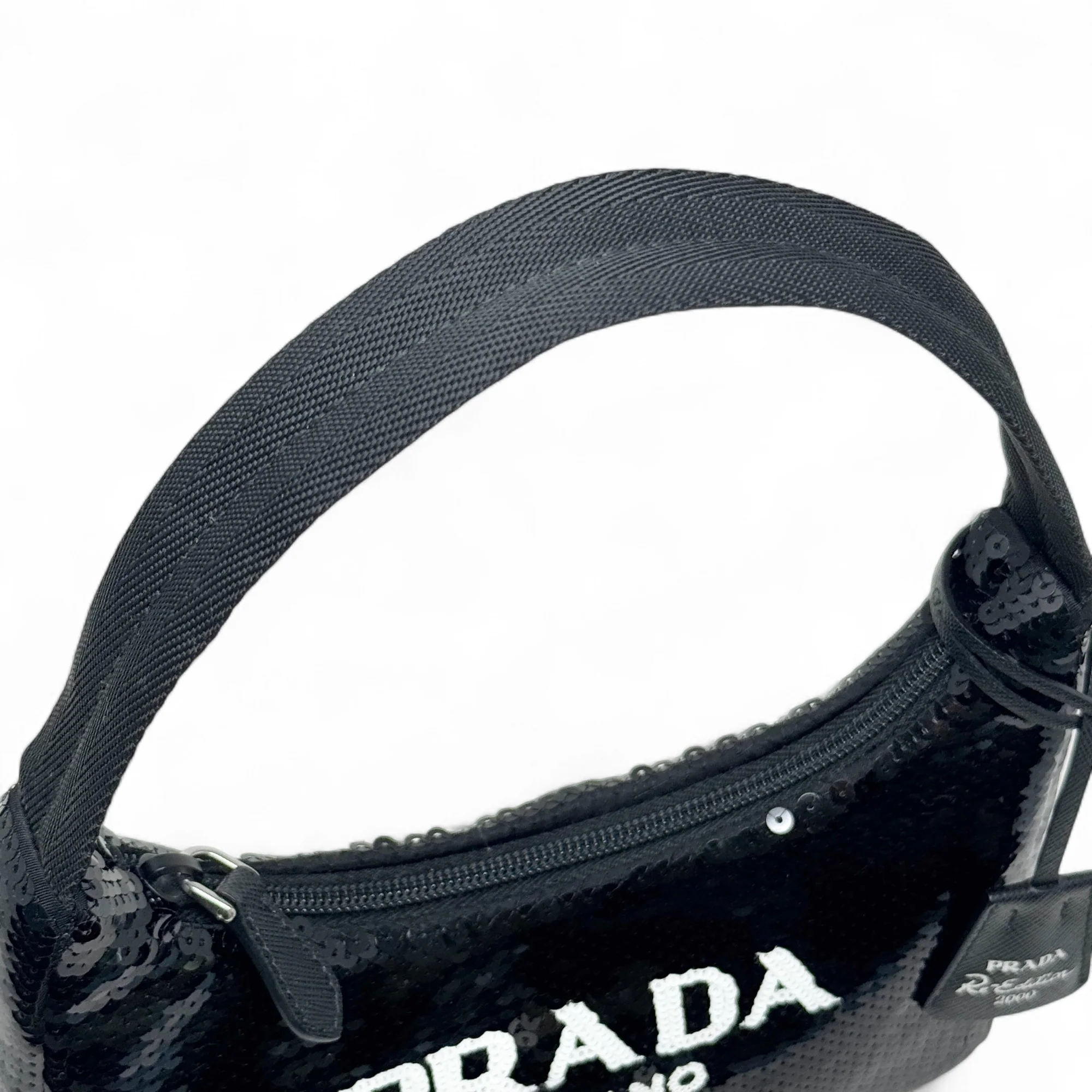 Prada Black Sequin Logo Re-Edition Mini Bag - Image 5