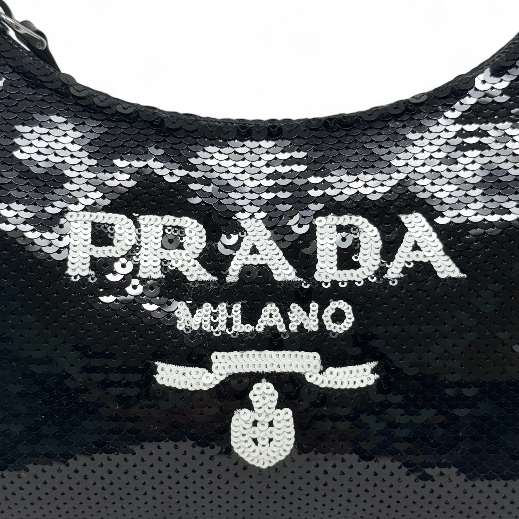 Prada Black Sequin Logo Re-Edition Mini Bag - Image 6