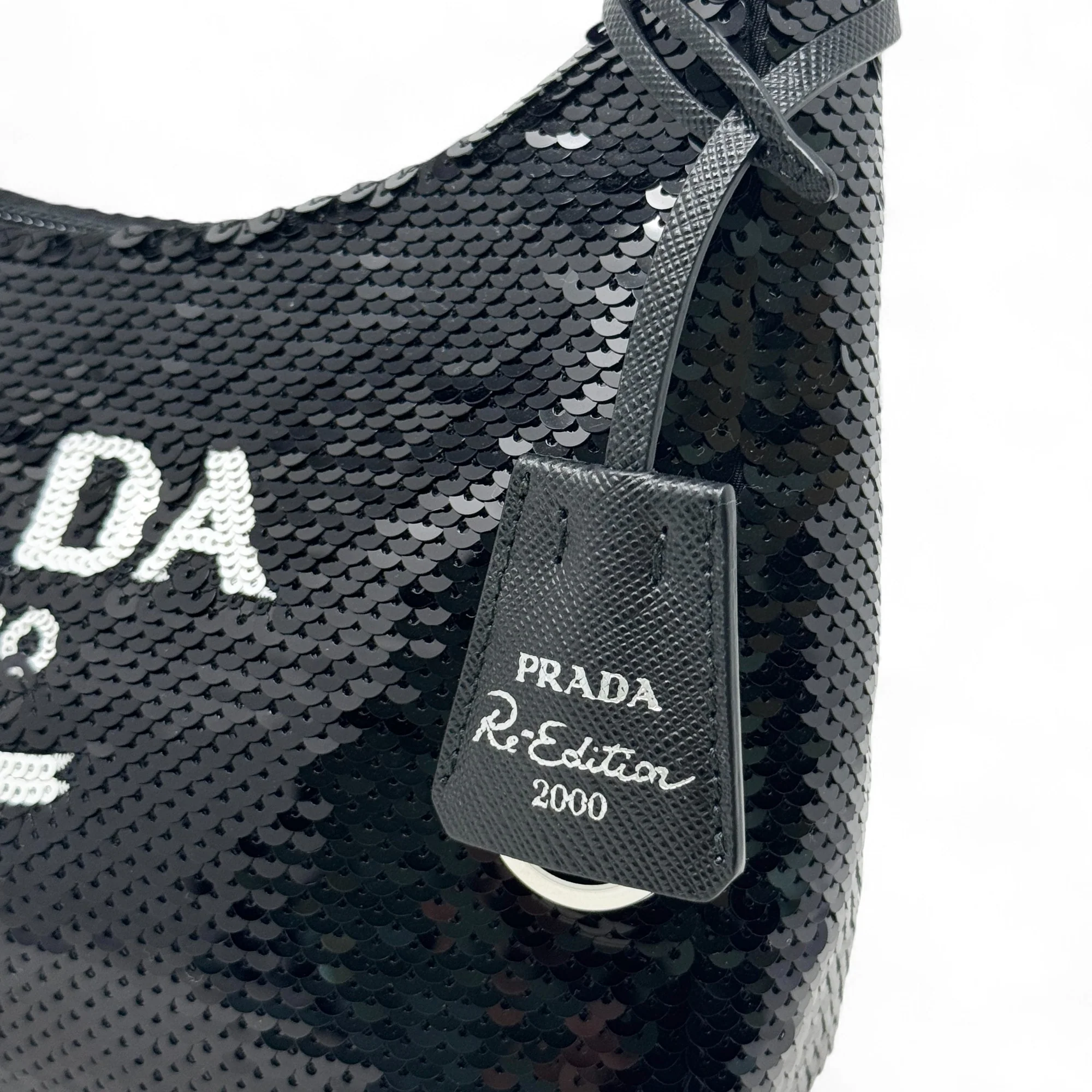 Prada Black Sequin Logo Re-Edition Mini Bag - Image 7