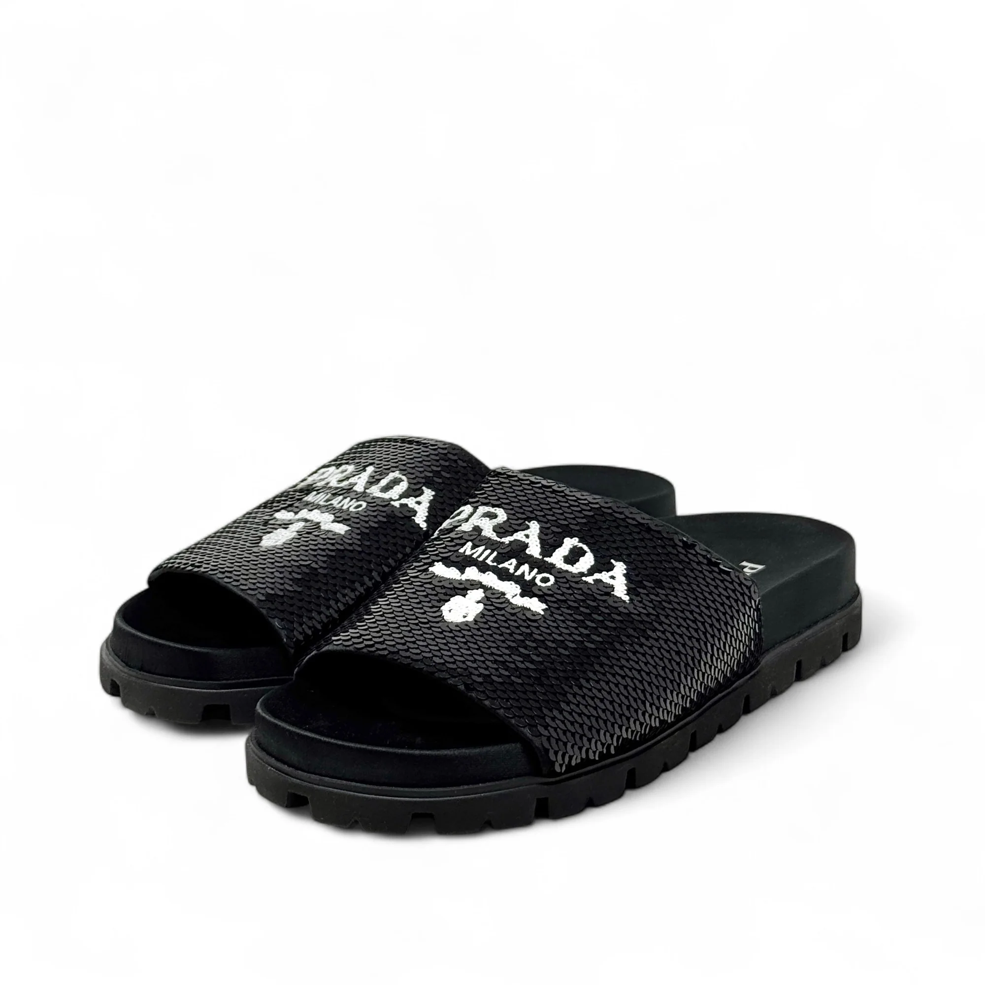 Prada Black Sequin Logo Slides 36.5 - Image 2