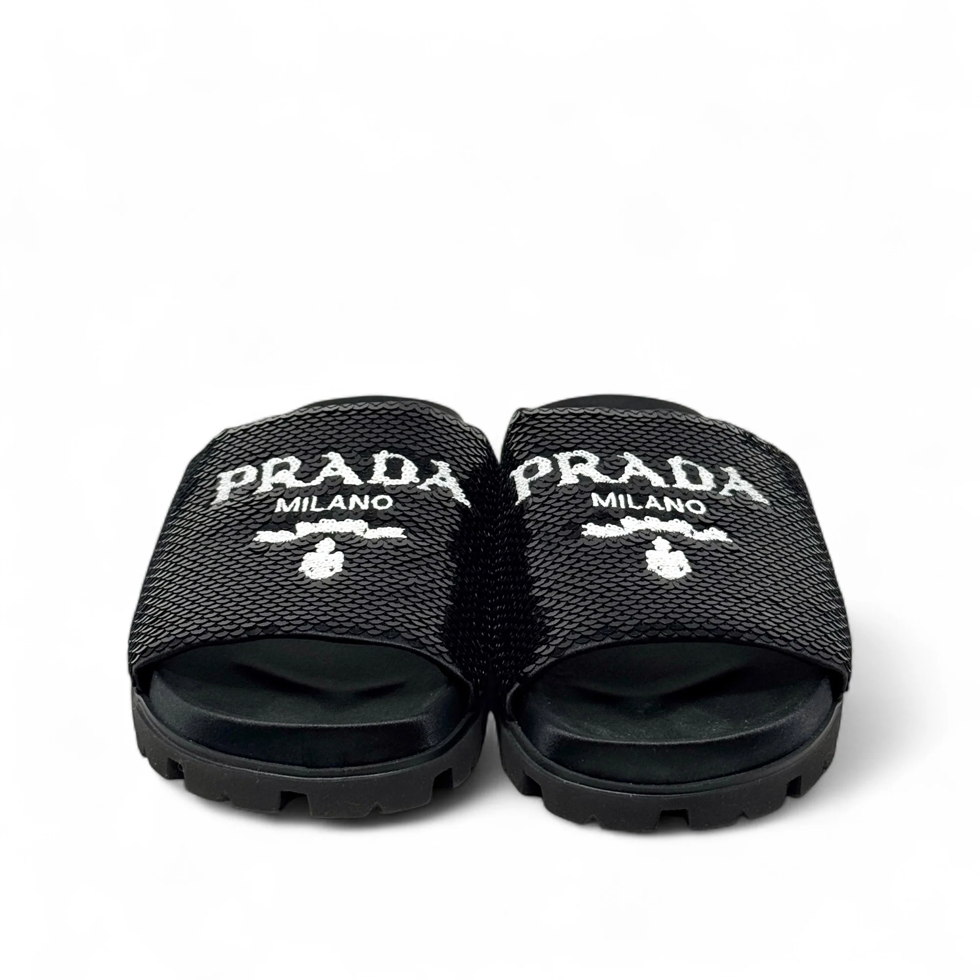 Prada Black Sequin Logo Slides 36.5 - Image 3