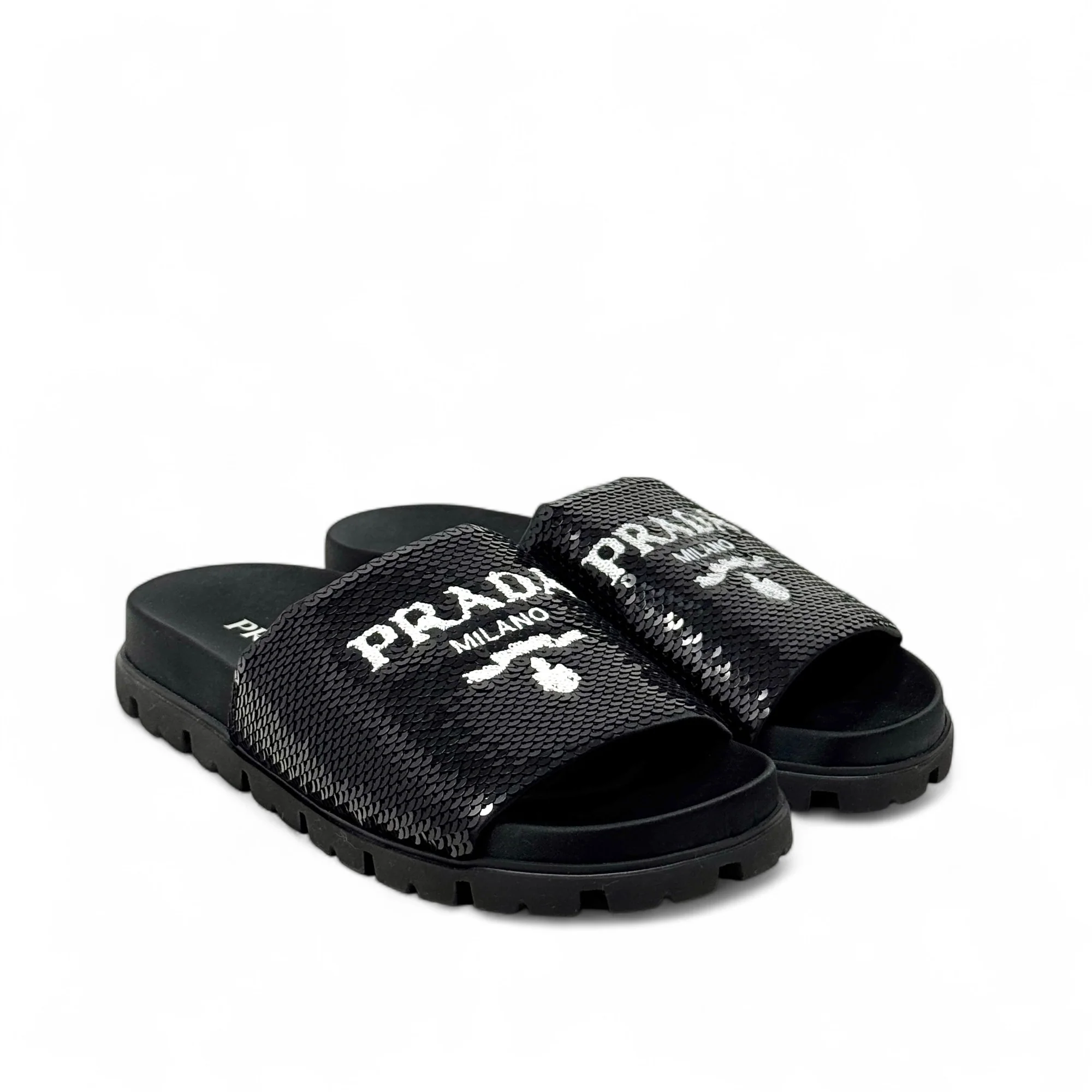 Prada Black Sequin Logo Slides 36.5 - Image 4
