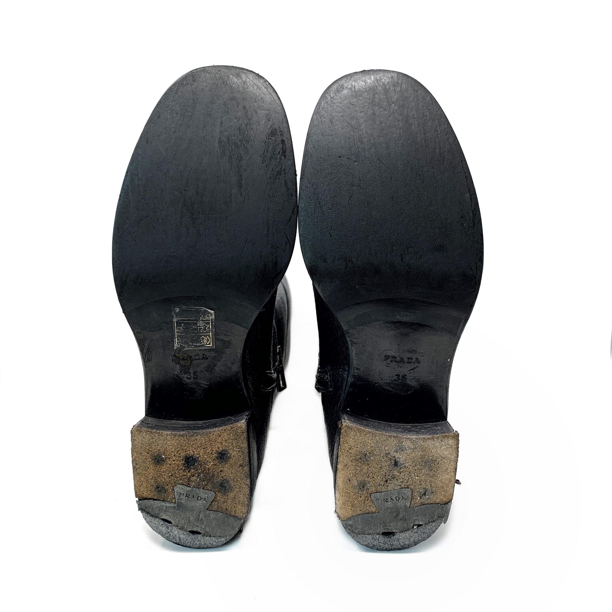 Prada Logo Black Riding Boots 36 - Image 4