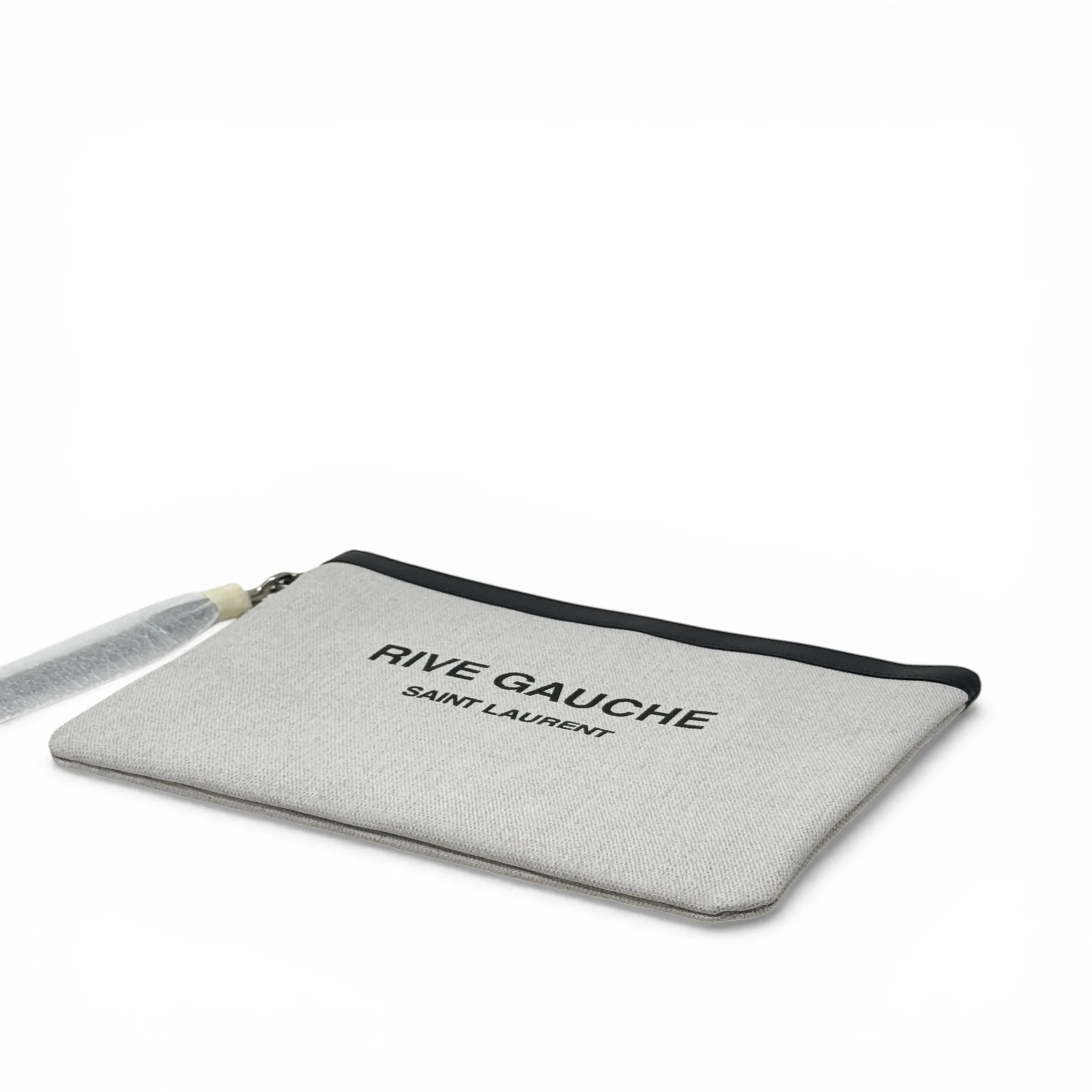 Saint Laurent Black Canvas Rive Gauche Zippered Pouch - Image 2