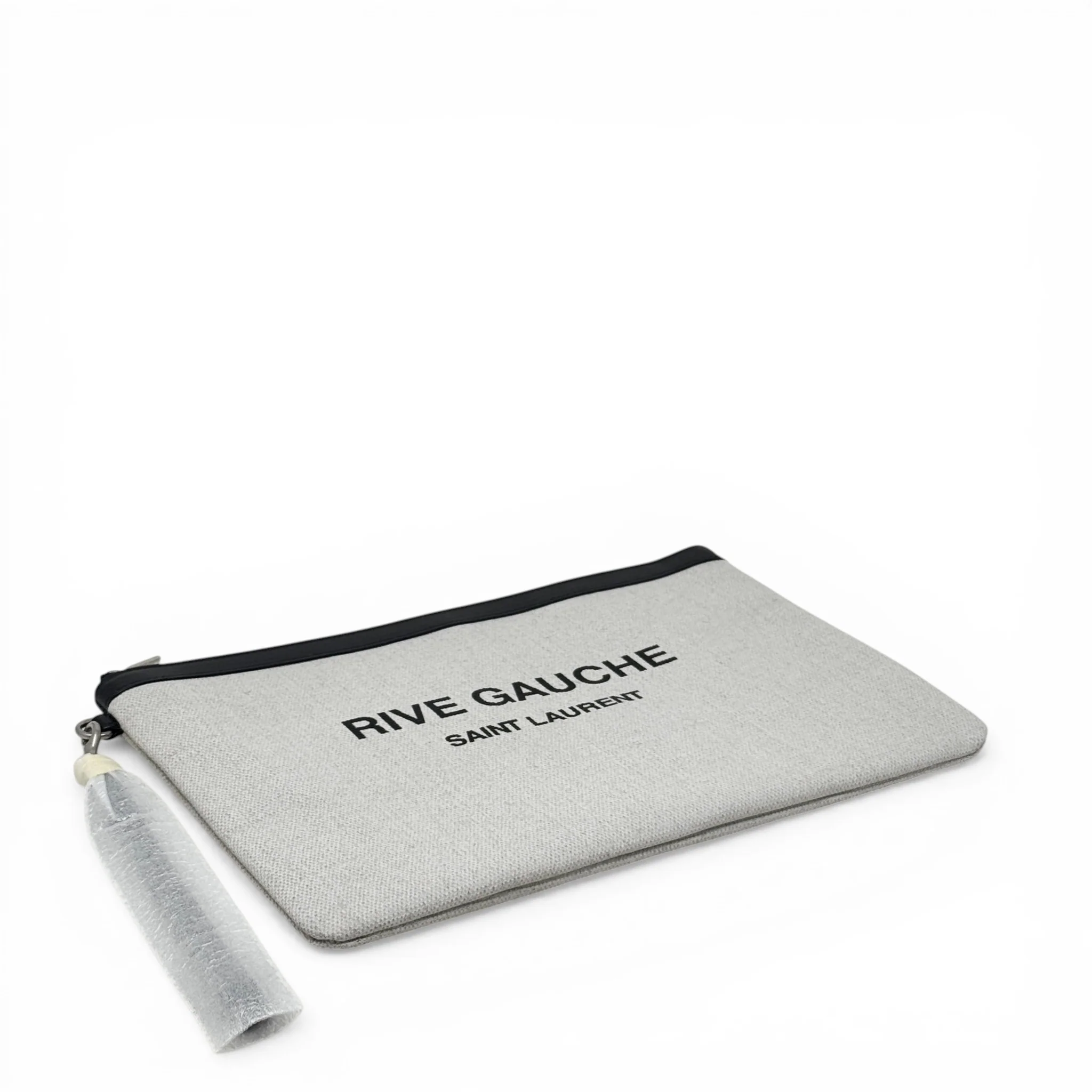 Saint Laurent Black Canvas Rive Gauche Zippered Pouch - Image 4